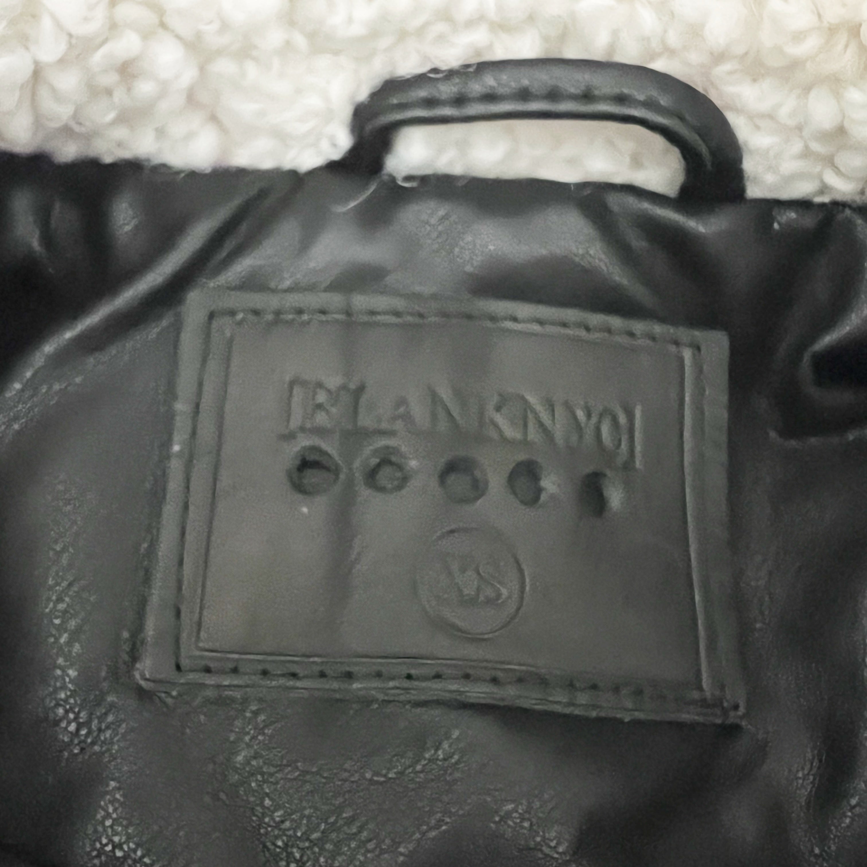 BlankNYC Sky High Aviator Faux Vegan Shearling Leather Bomber Jacket White Black