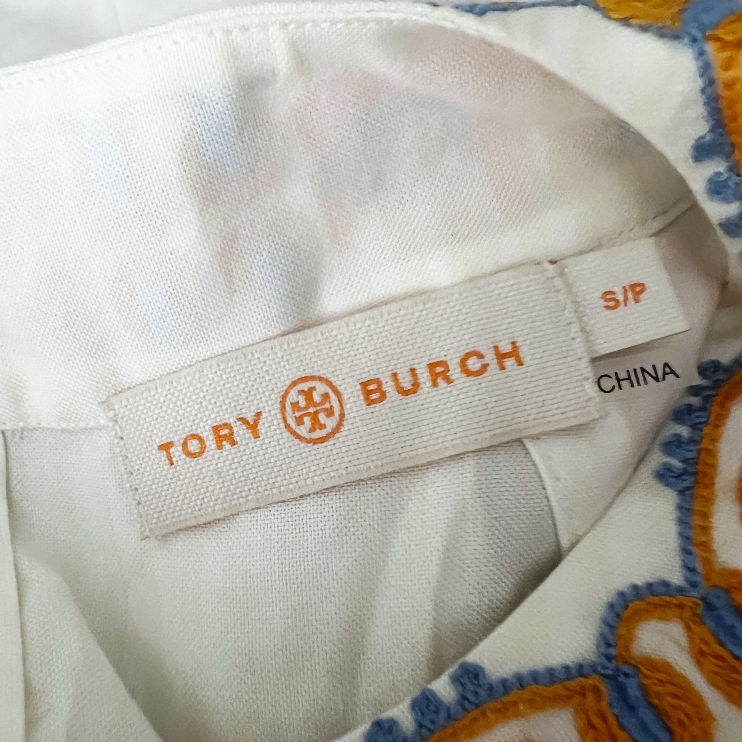 Tory Burch Bridget Embroidered Cotton High Neck Smocked Waist Mini Dress Multi S