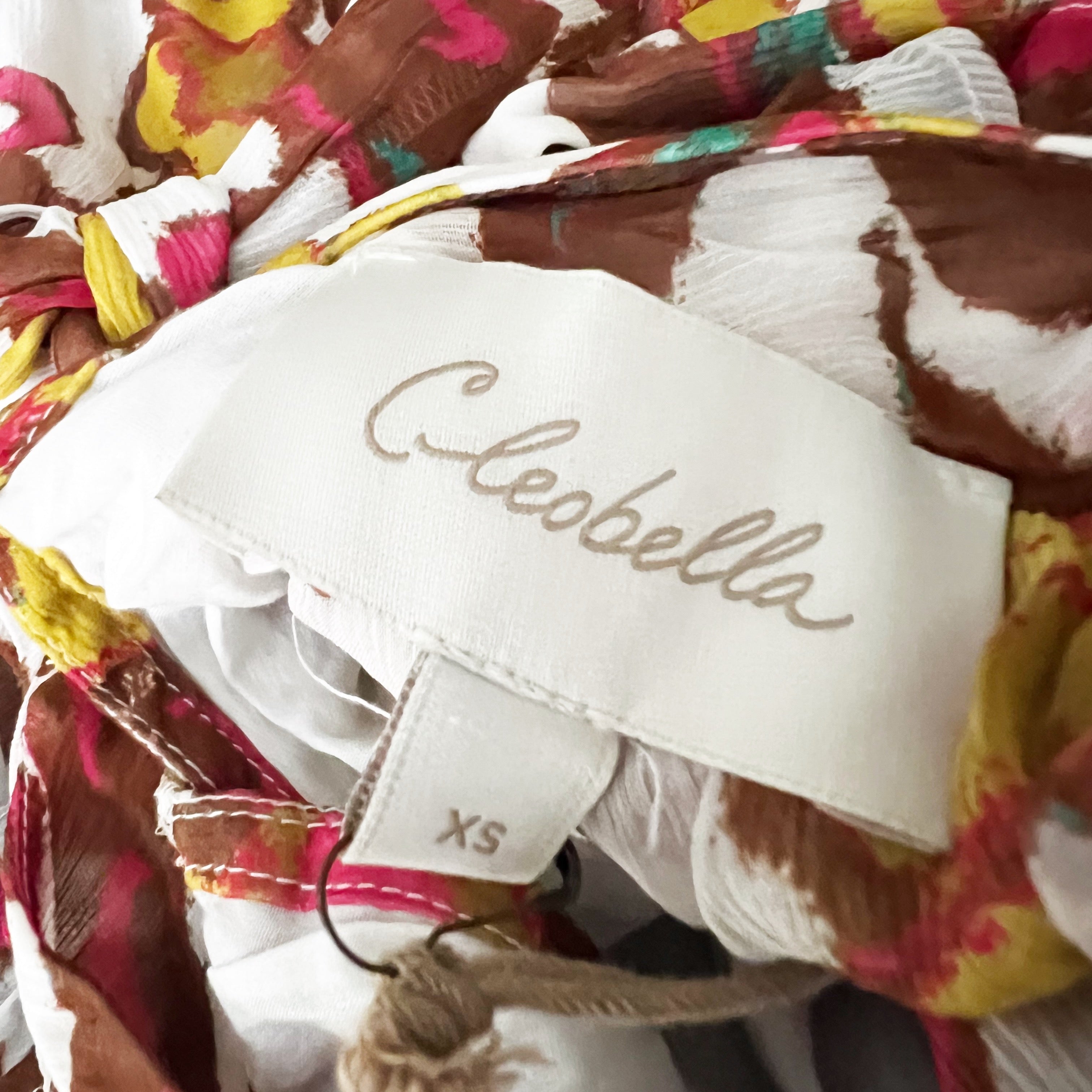 NEW Cleobella Cecilia Ankle High Slit Ruched Ruffle Midi Dress Shea Pattern XS