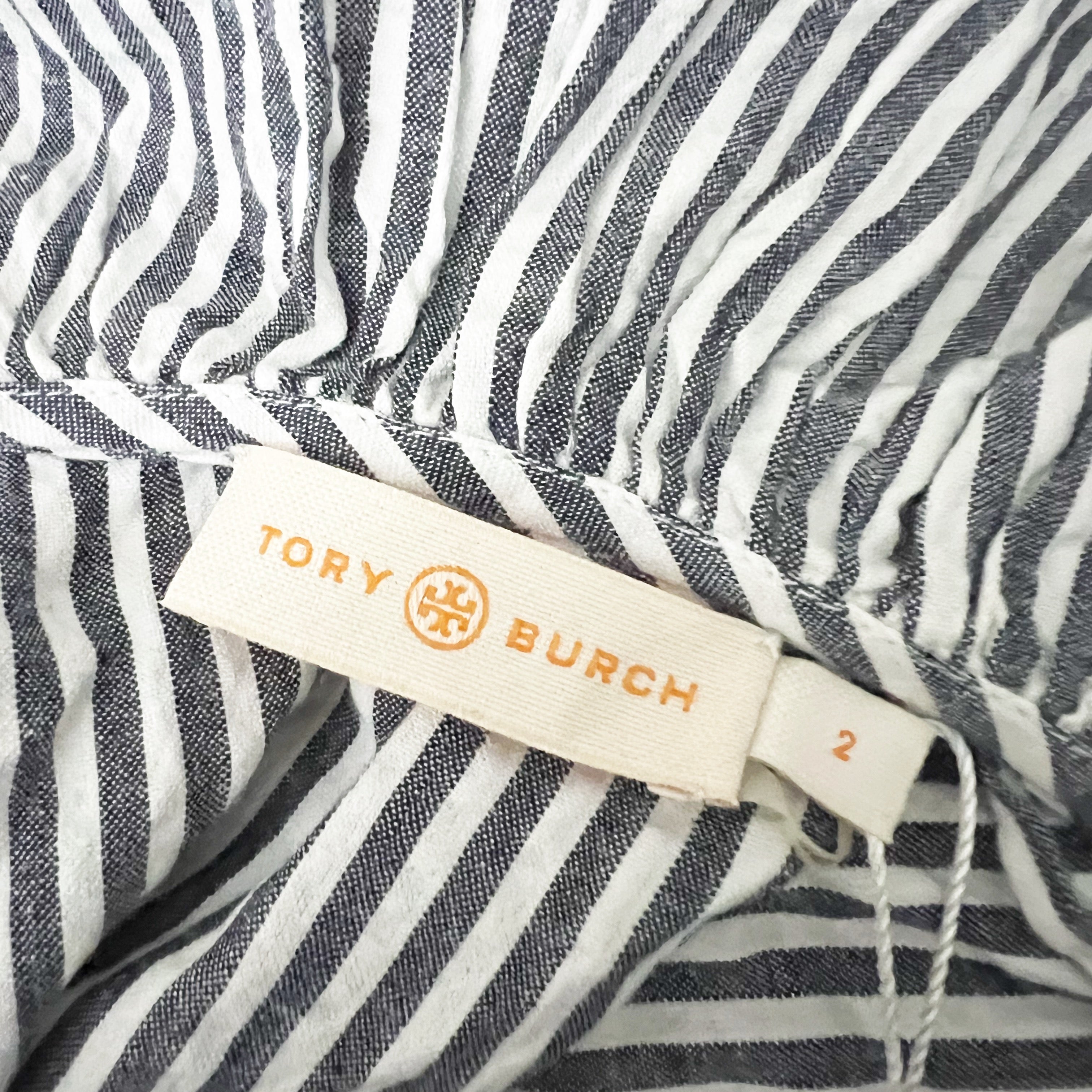 NEW Tory Burch Cotton Eyelet Embroidered Blue White Stripe Ruffle Midi Dress 2