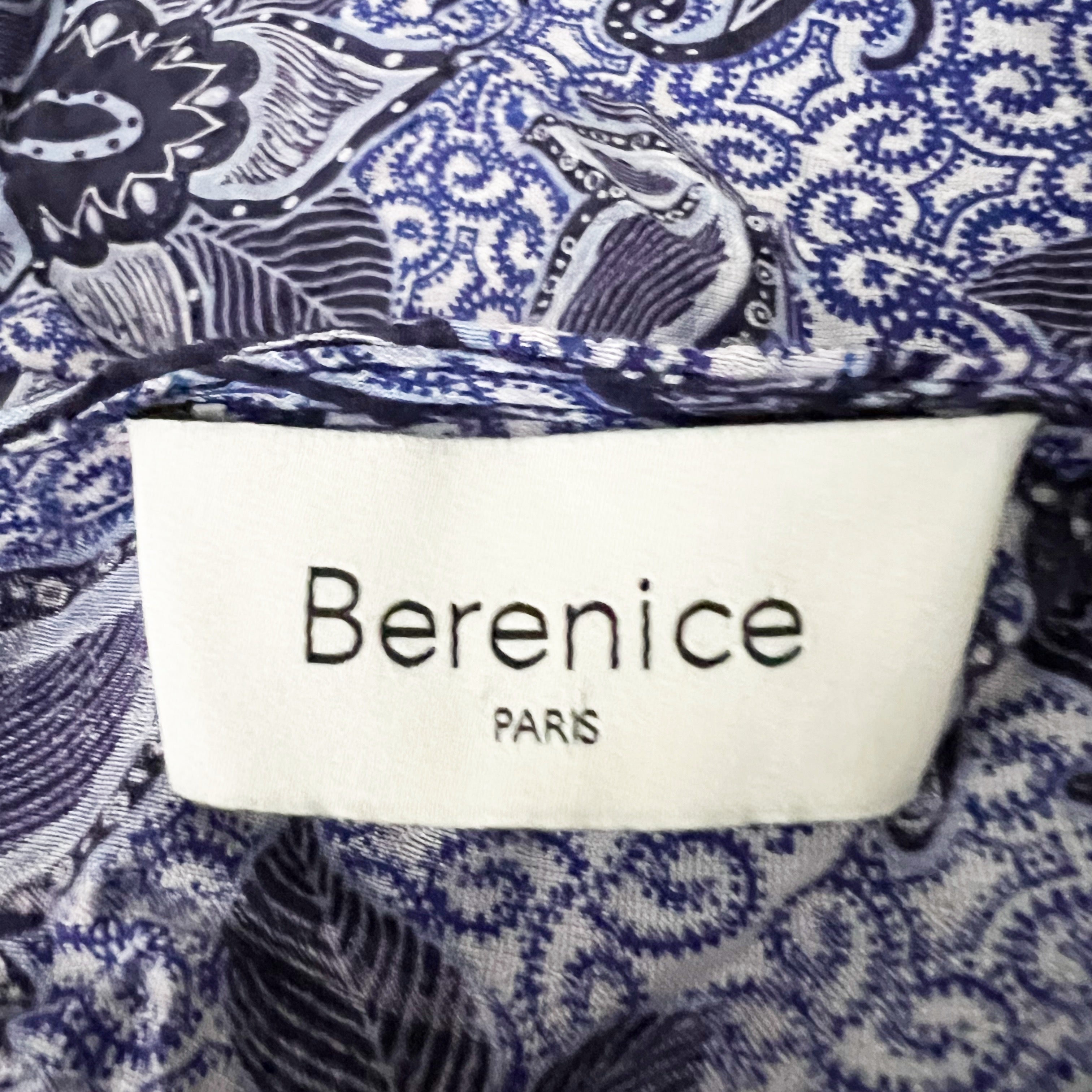 Berenice Paris Short Wrap Puff Half Sleeve V Neck Blue Print Mini Dress Small