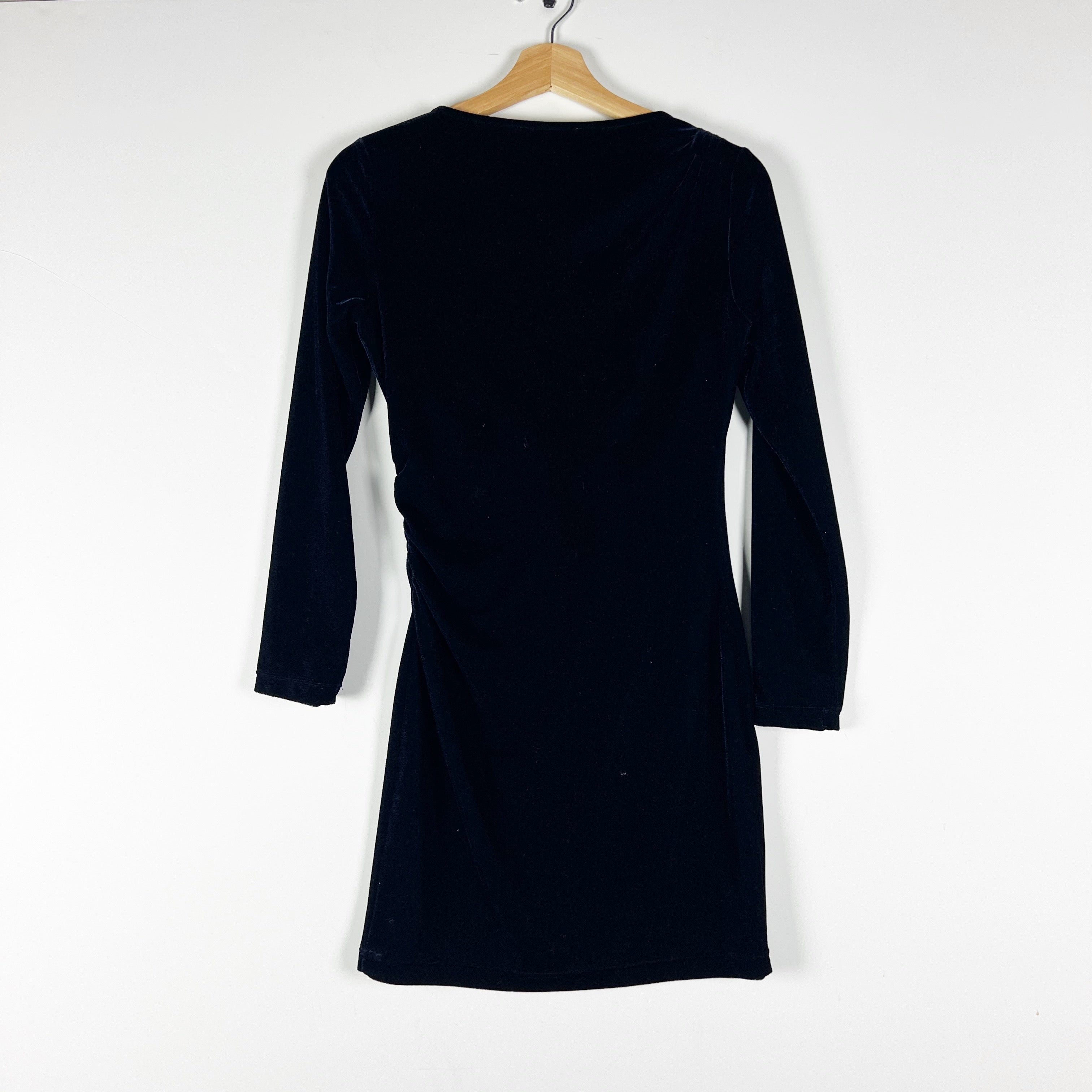 Reiss Katie Velvet Velour Cut Out Ruched Pullover Long Sleeve Mini Dress Blue 2