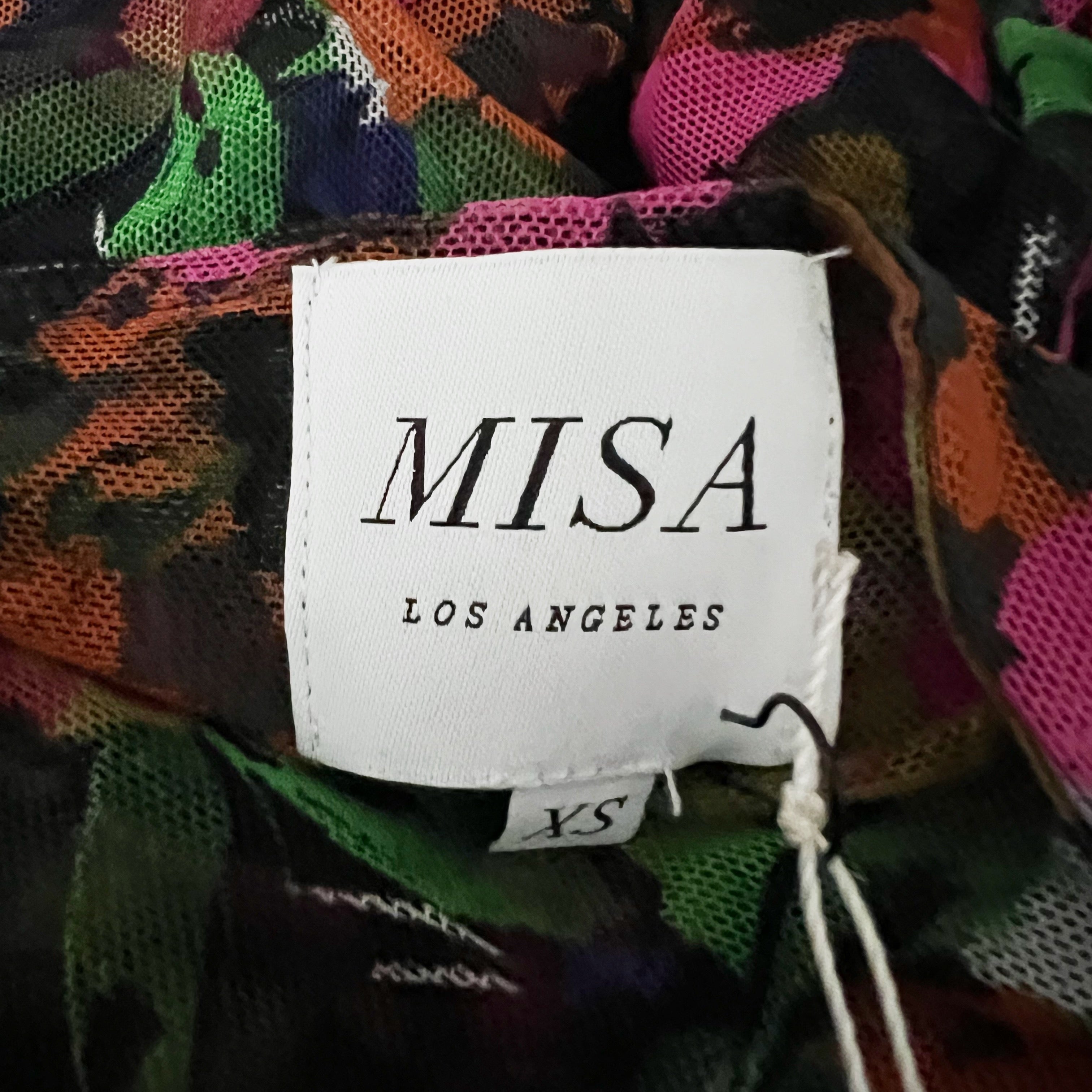 NEW Misa MISA Hayworth Thong Long Sleeve Mesh Tulle Bodysuit Jeweltone Flora XS