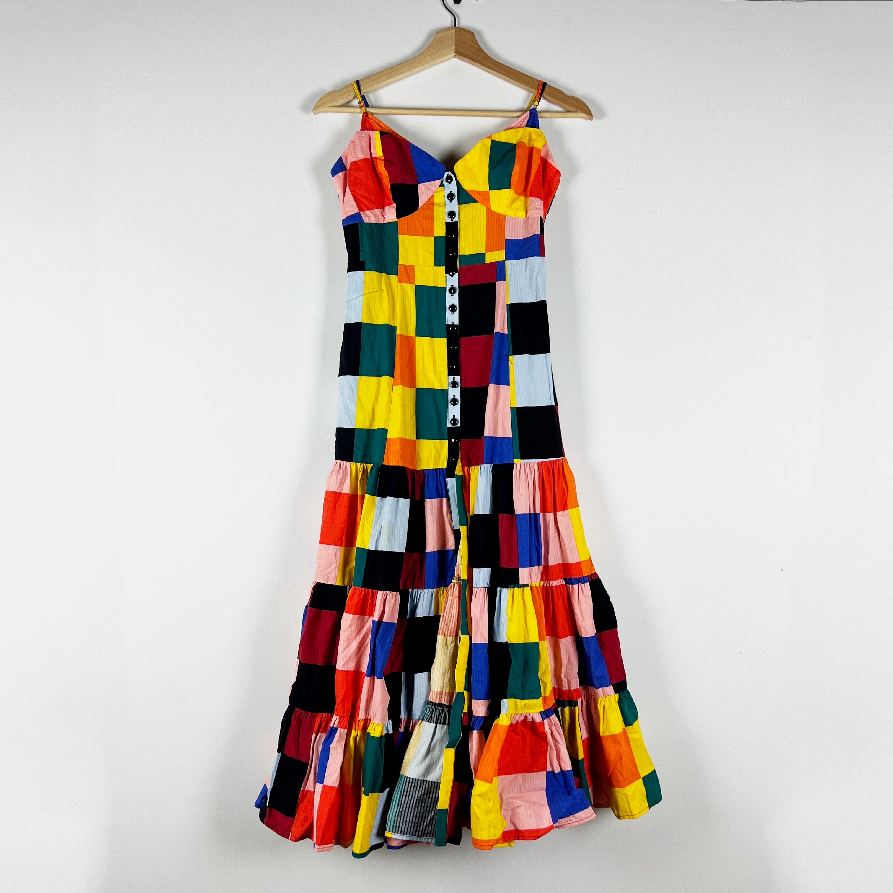 Plenty by Tracy Reese Checkered Abstract Print Pattern Cotton Poplin Maxi Dress