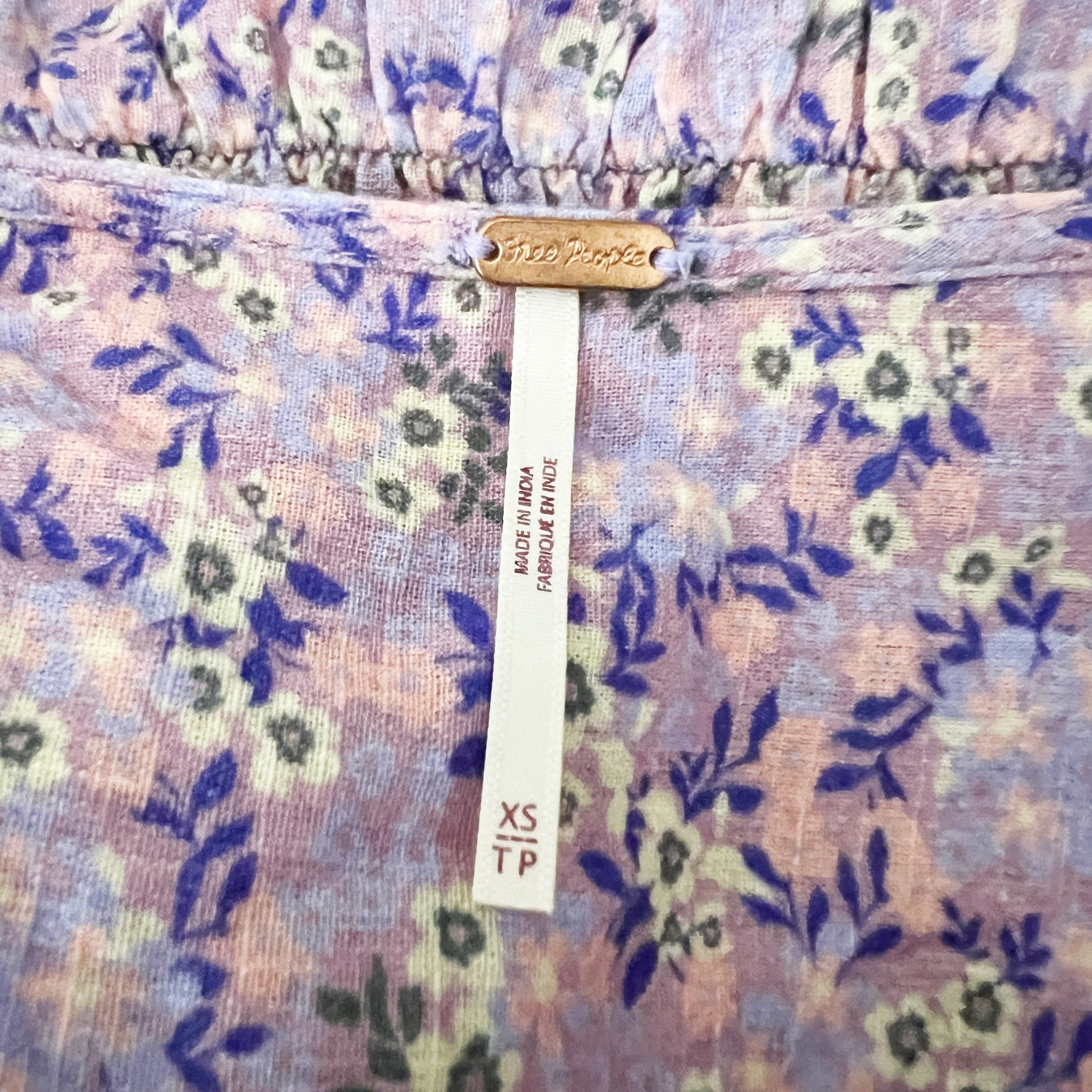 Free People I Found You Cotton Purple Floral Flower Print Button Front Blouse XS