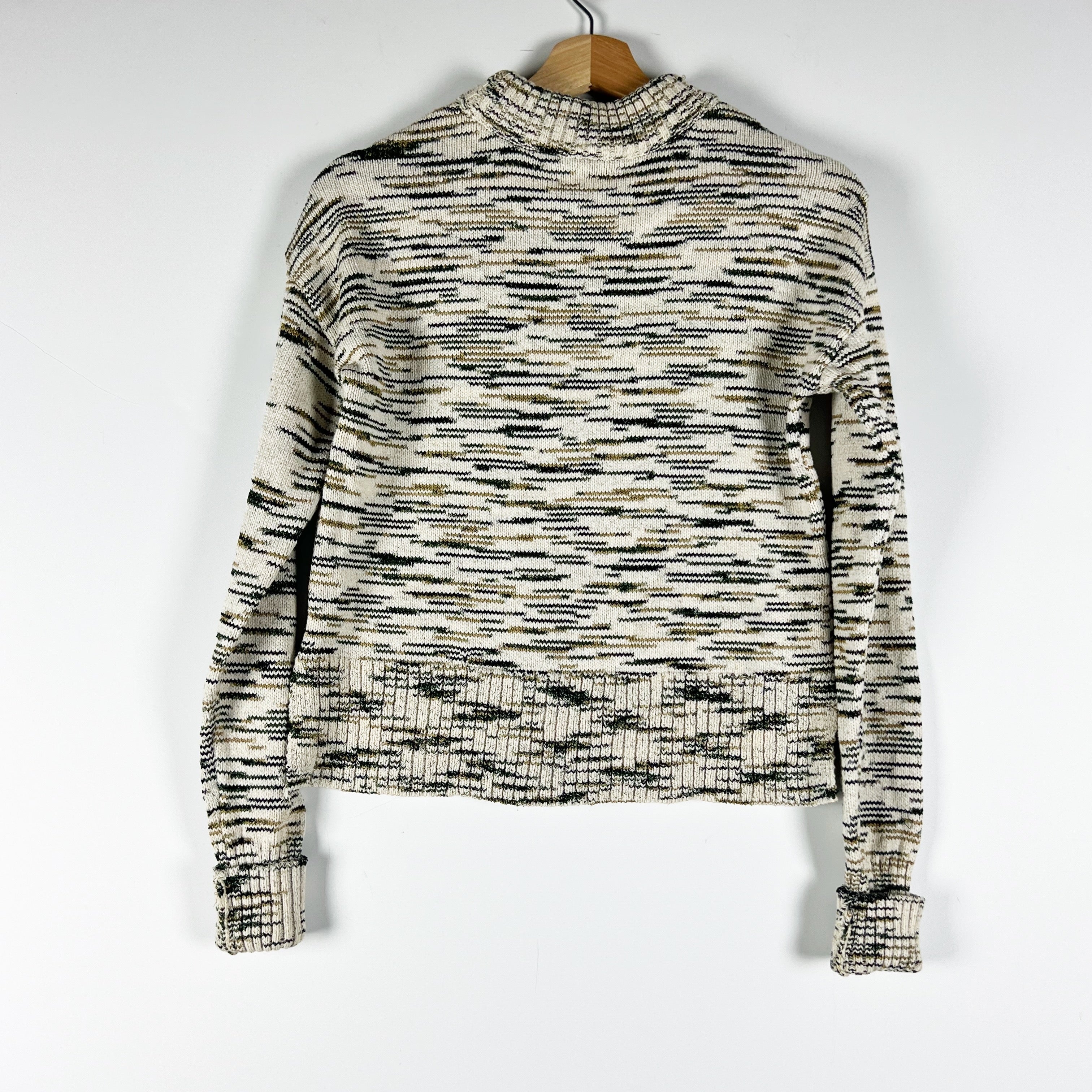 Veronica Beard Gerona Organic Cotton Blend Knit Crew Neck Pullover Sweater Army
