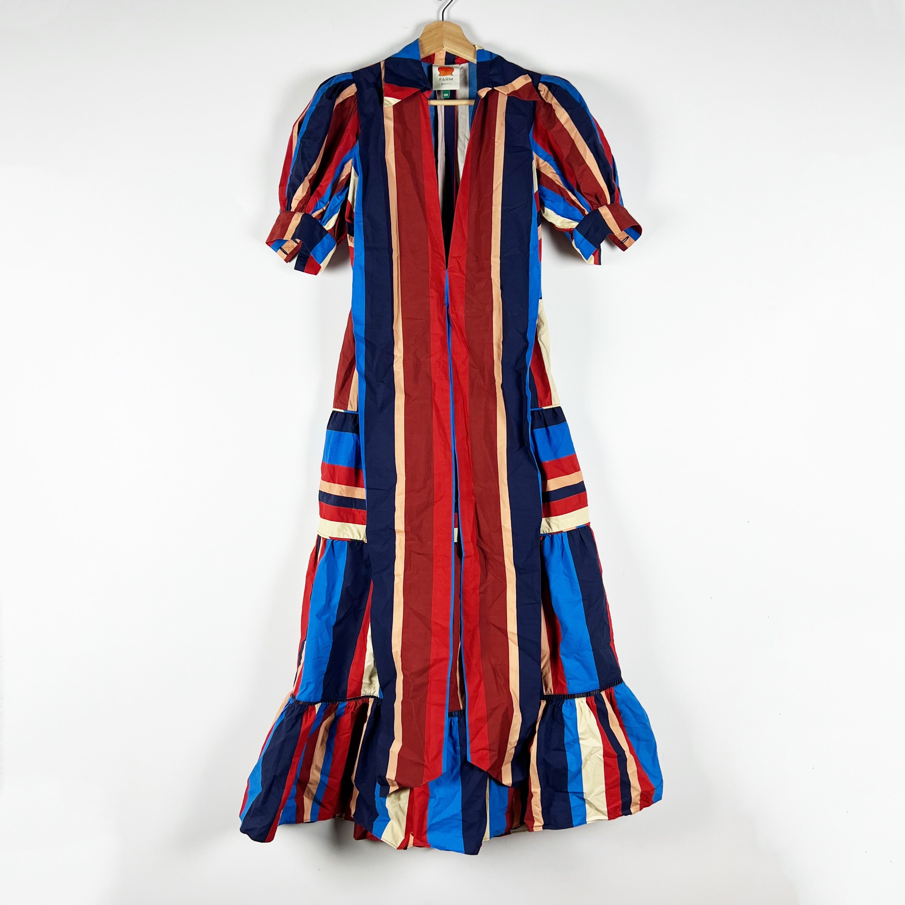 Farm Rio Winter Stripes Cotton Poplin Multi Color Abstract Midi Dress XXS