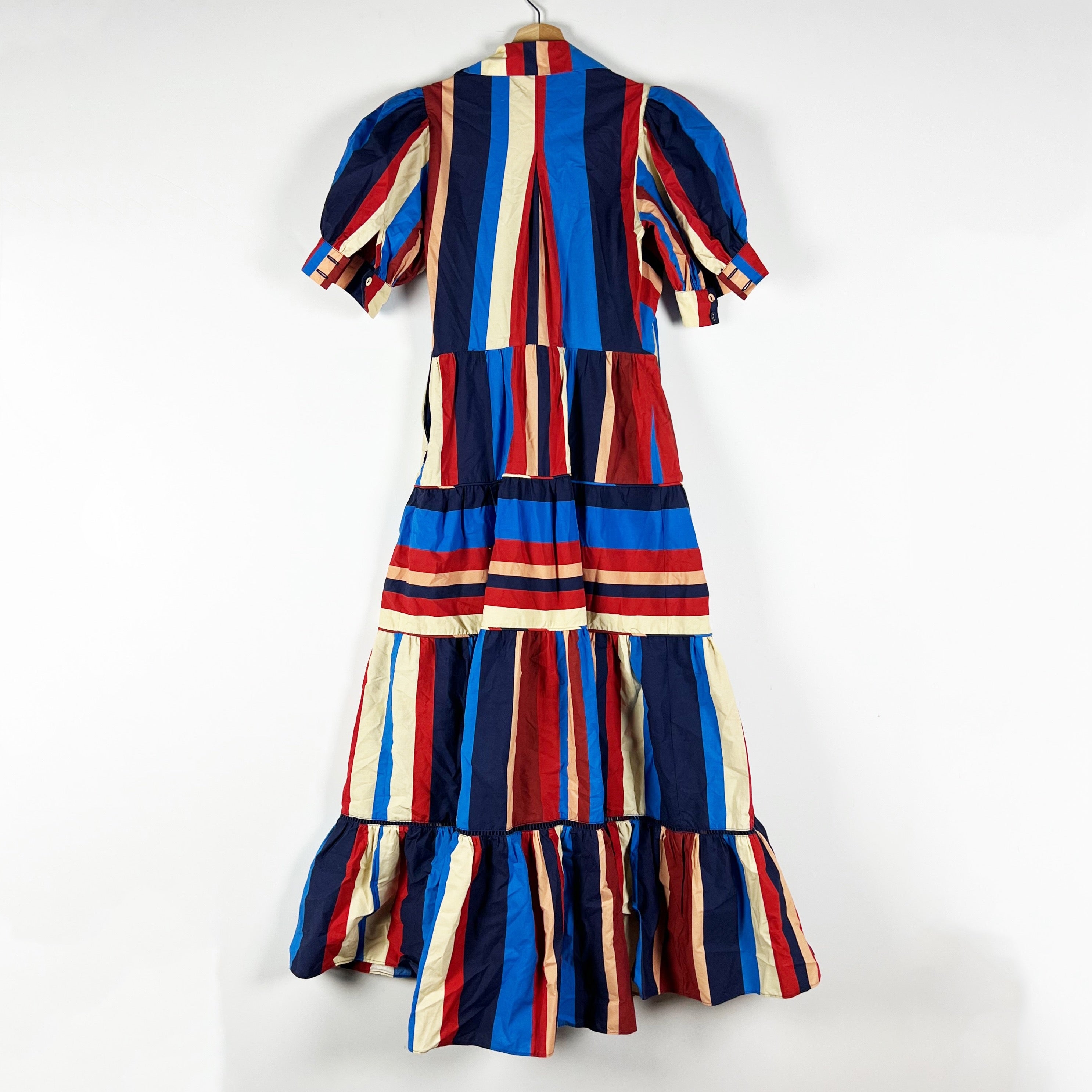 Farm Rio Winter Stripes Cotton Poplin Multi Color Abstract Midi Dress XXS