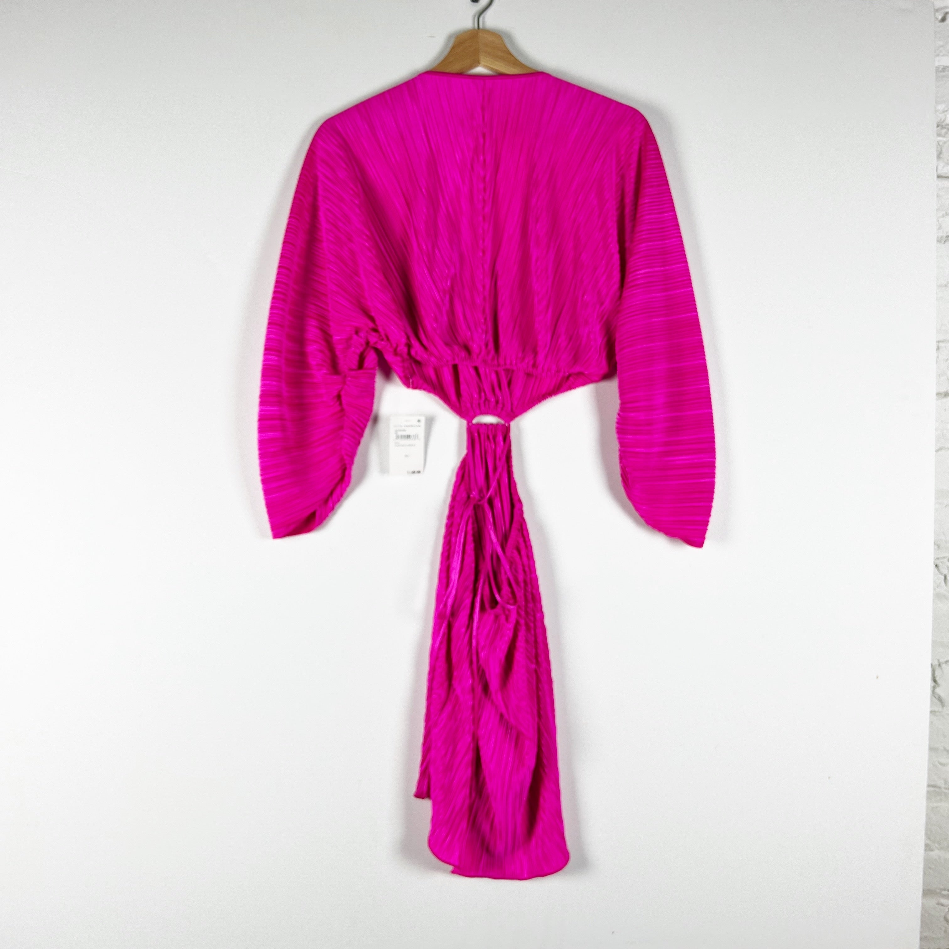 NEW Good American Always Fits Plisse Pleated Cut Out Mini Dress Fuchsia Pink