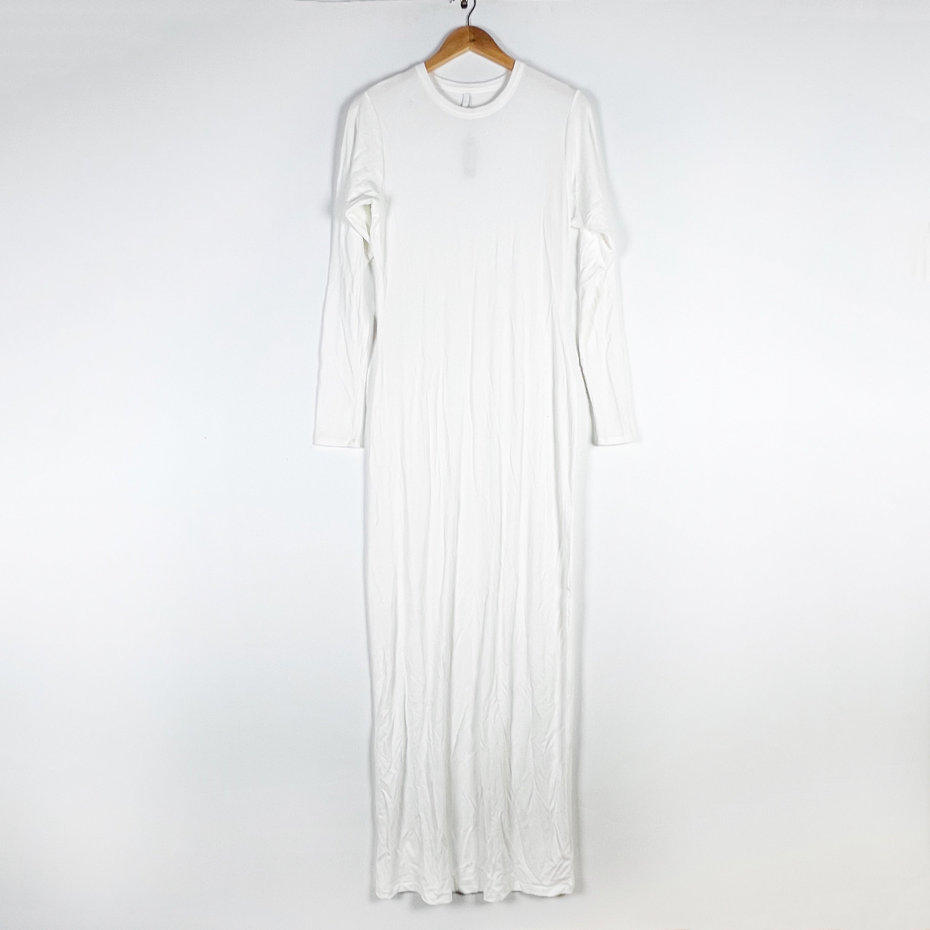 NEW Skims Soft Lounge Crew Neck Ribbed Knit Long Maxi Dress Marble White 2X