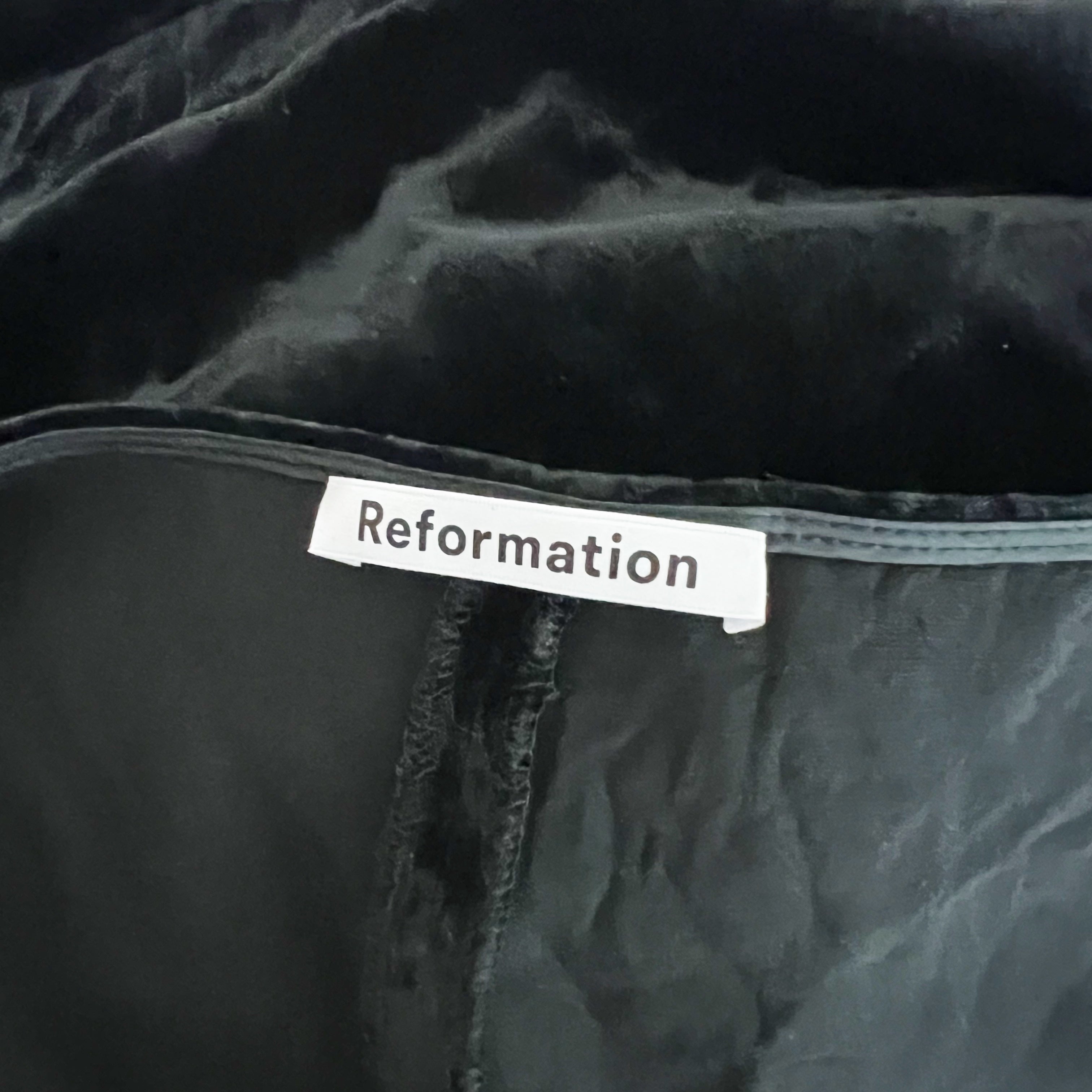 Reformation Seraphine Silk Blend Velvet Velour V Neck Button Down Blouse Black