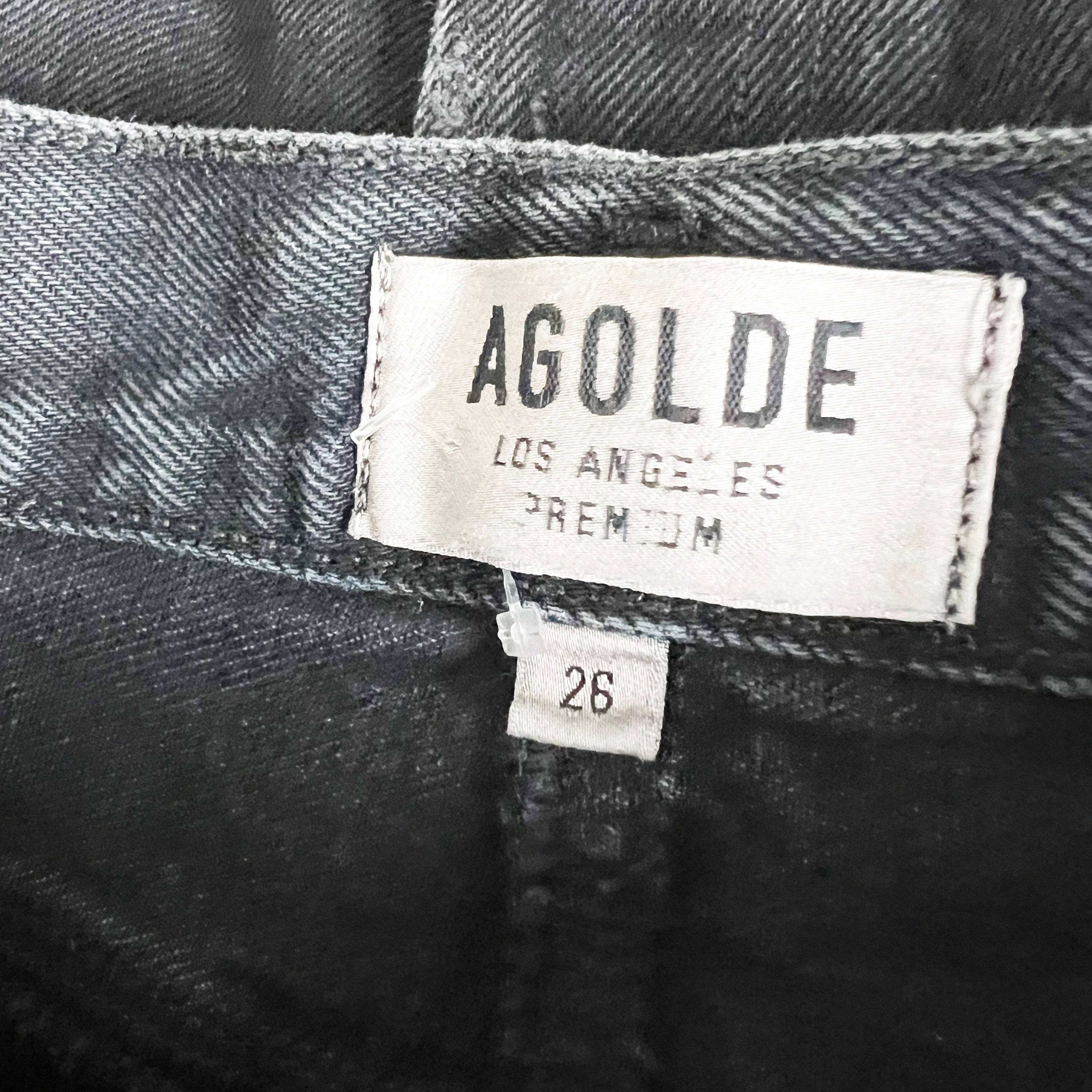 Agolde Denim Quinn Cotton Distressed Raw Edge Hem Black Rock Mini Skirt 26