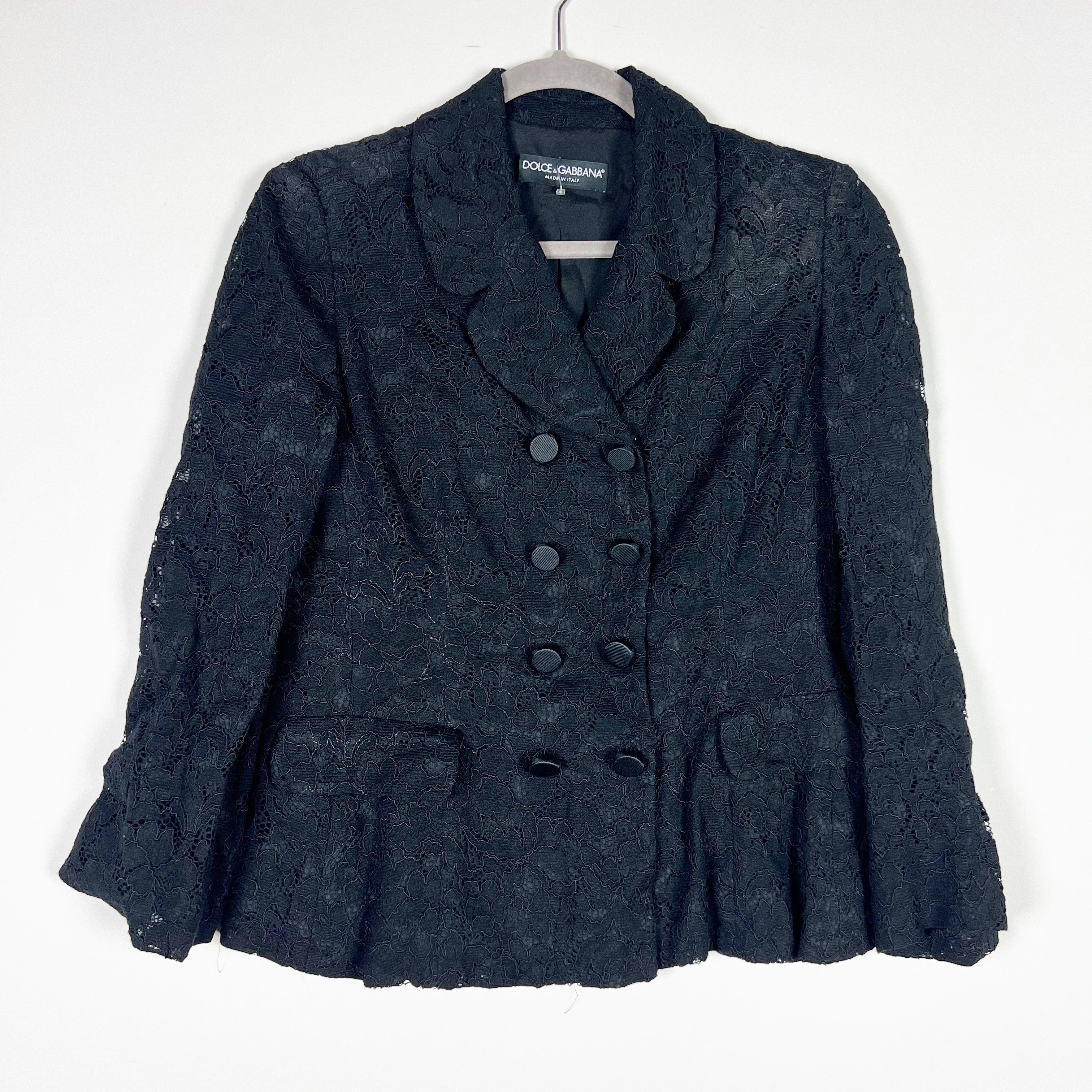 Dolce And Gabbana Allover Floral Flower Lace Double Breasted Blazer Jacket Black