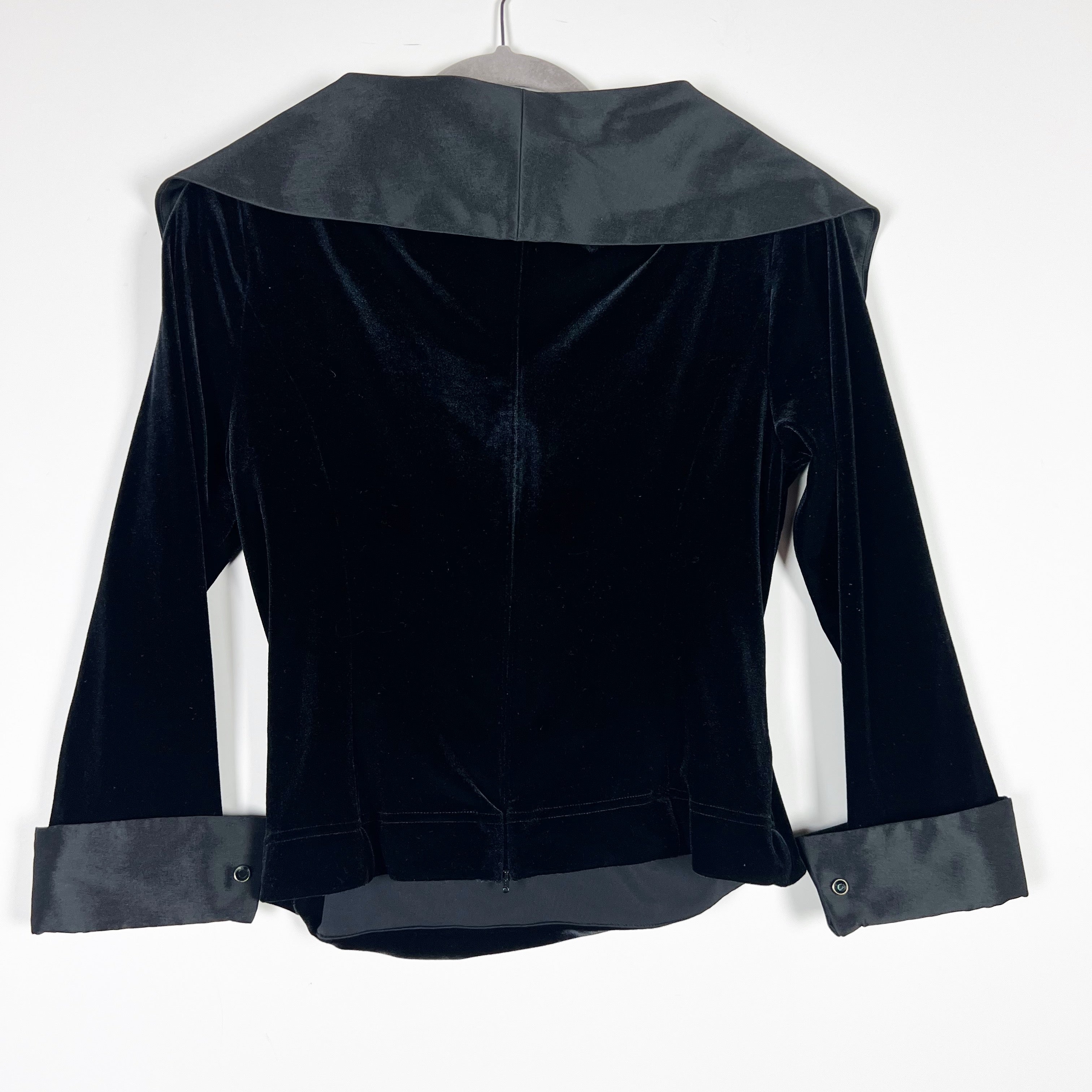 Tadashi Collection Velvet Velour Shawl Collar Ruched Wrap Evening Jacket Black M