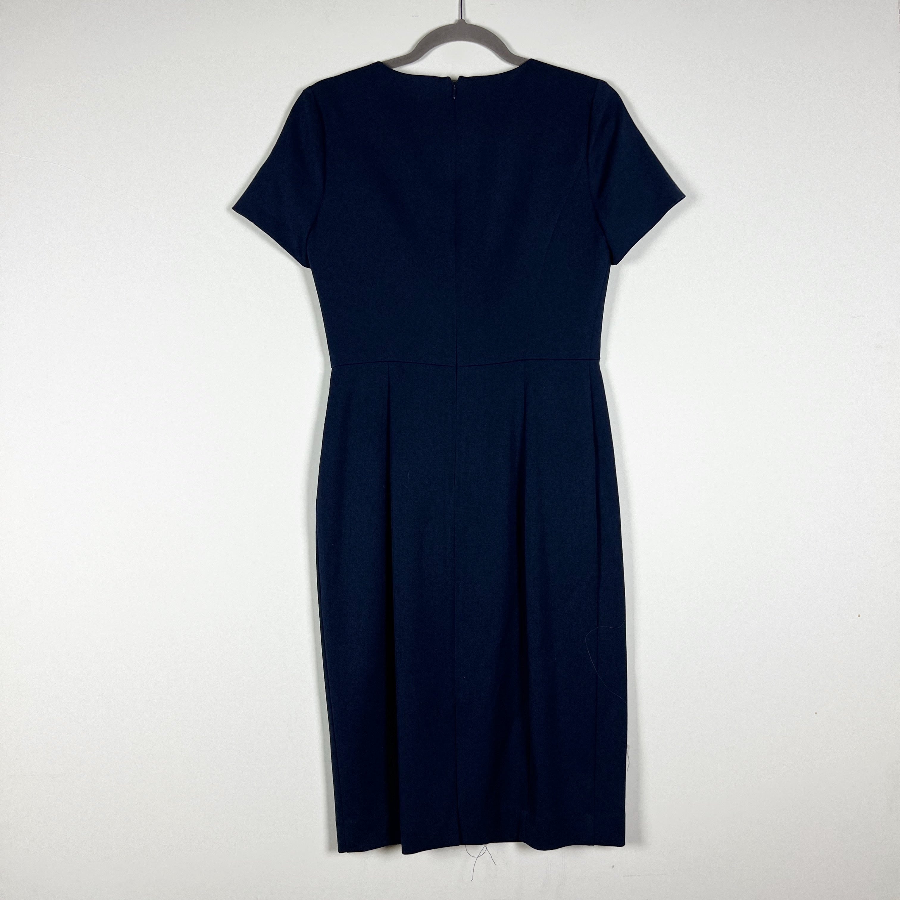 Black Halo Cotton Stretch Scoop Neck Short Sleeve Semi Pleated Sheath Dress Blue