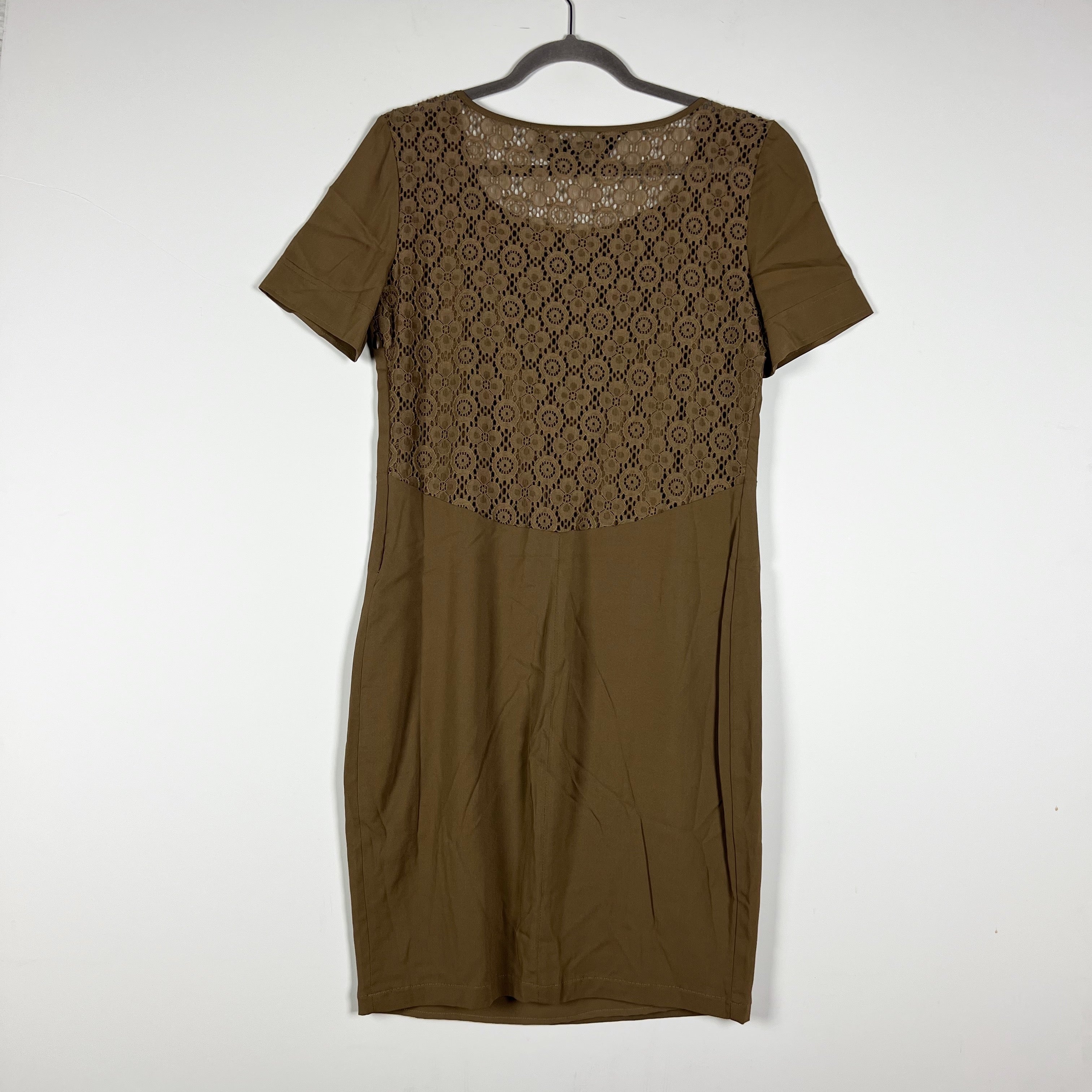 Patrizia Pepe Chiffon Floral Lace Crochet Sheer Panel Back Short Sleeve Dress