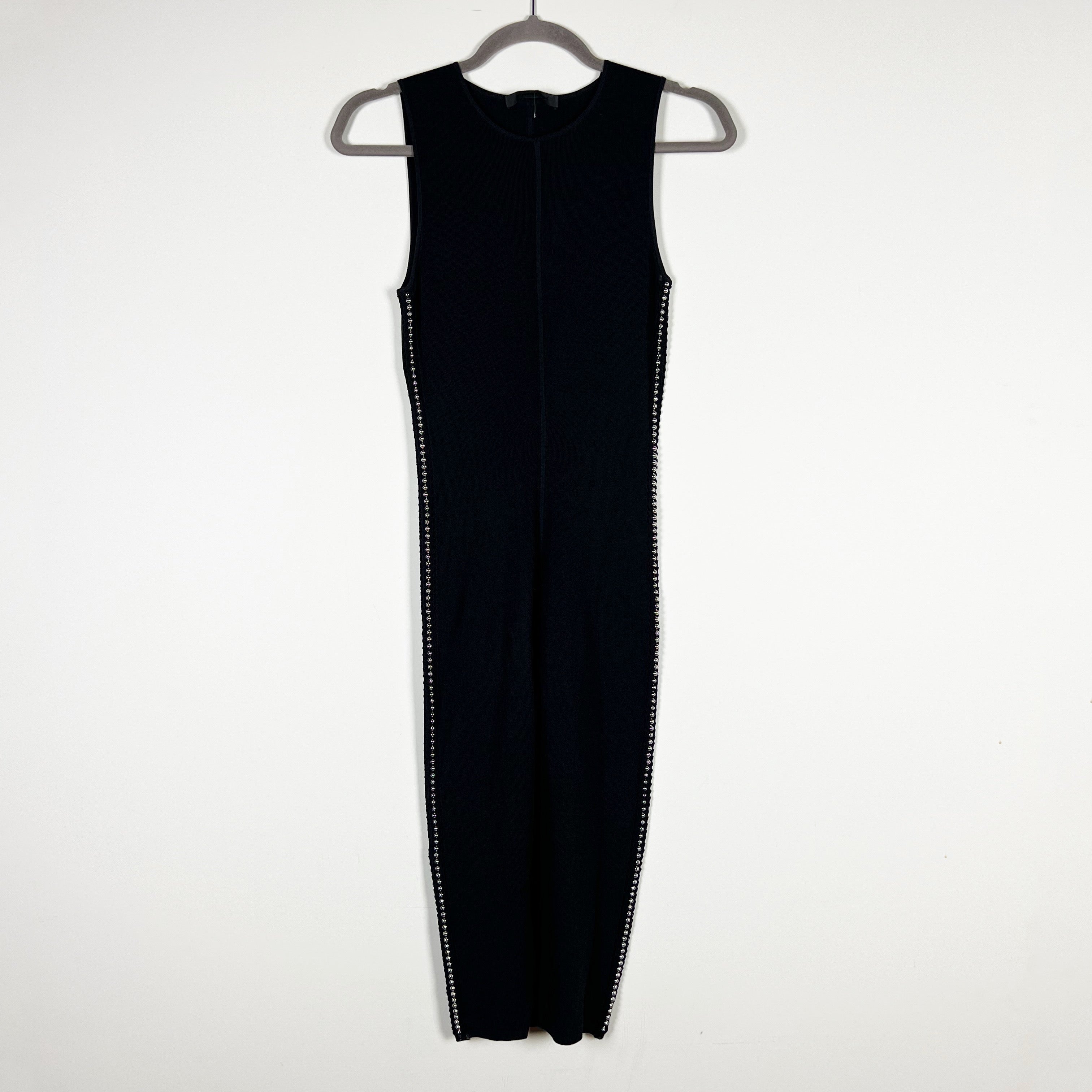 Alexander Wang Knit Stretch Silver Ball Beaded Embellished Side Detail Dress XS