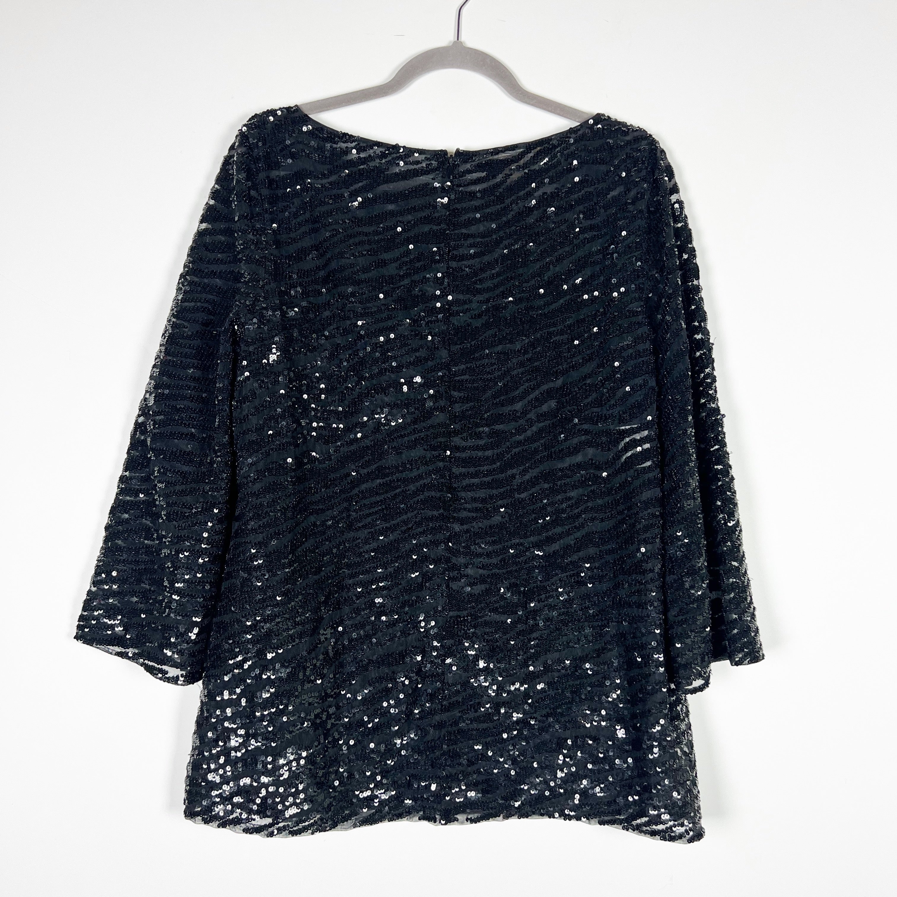 Michael Kors Collection Zebra Sequined Stretch Tulle Semi Sheer Tunic Blouse 12