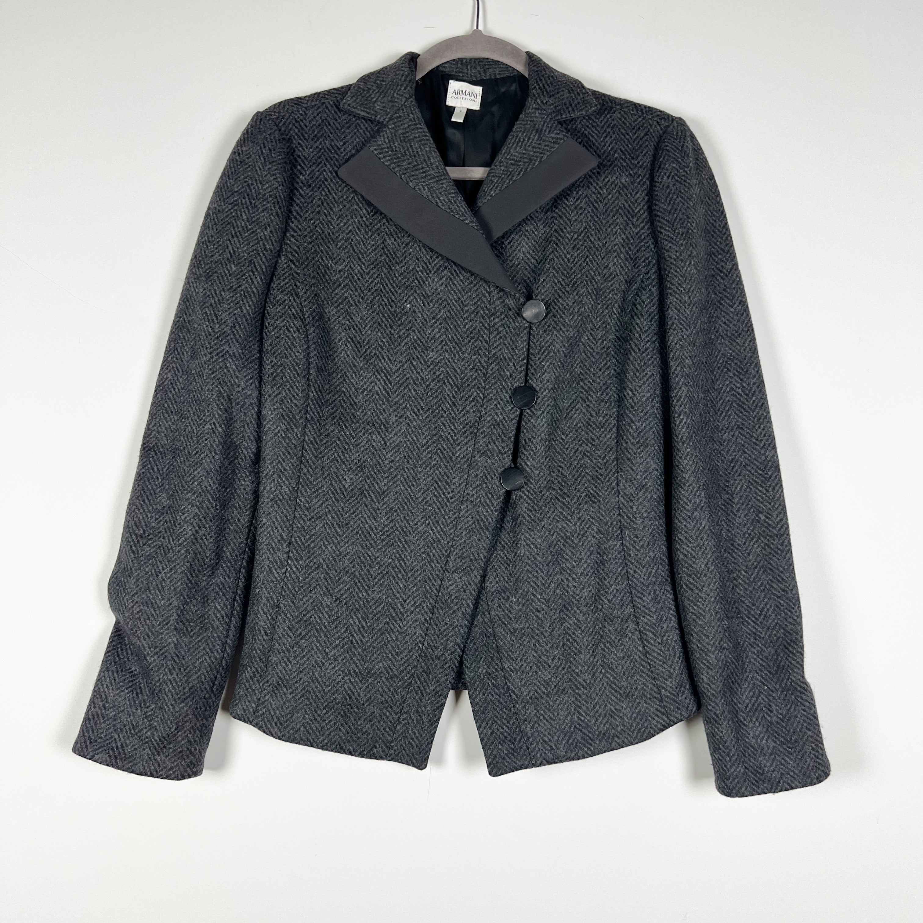 Armani Collezioni Wool Blend Women's Asymmetrical Button Blazer Jacket Gray 8