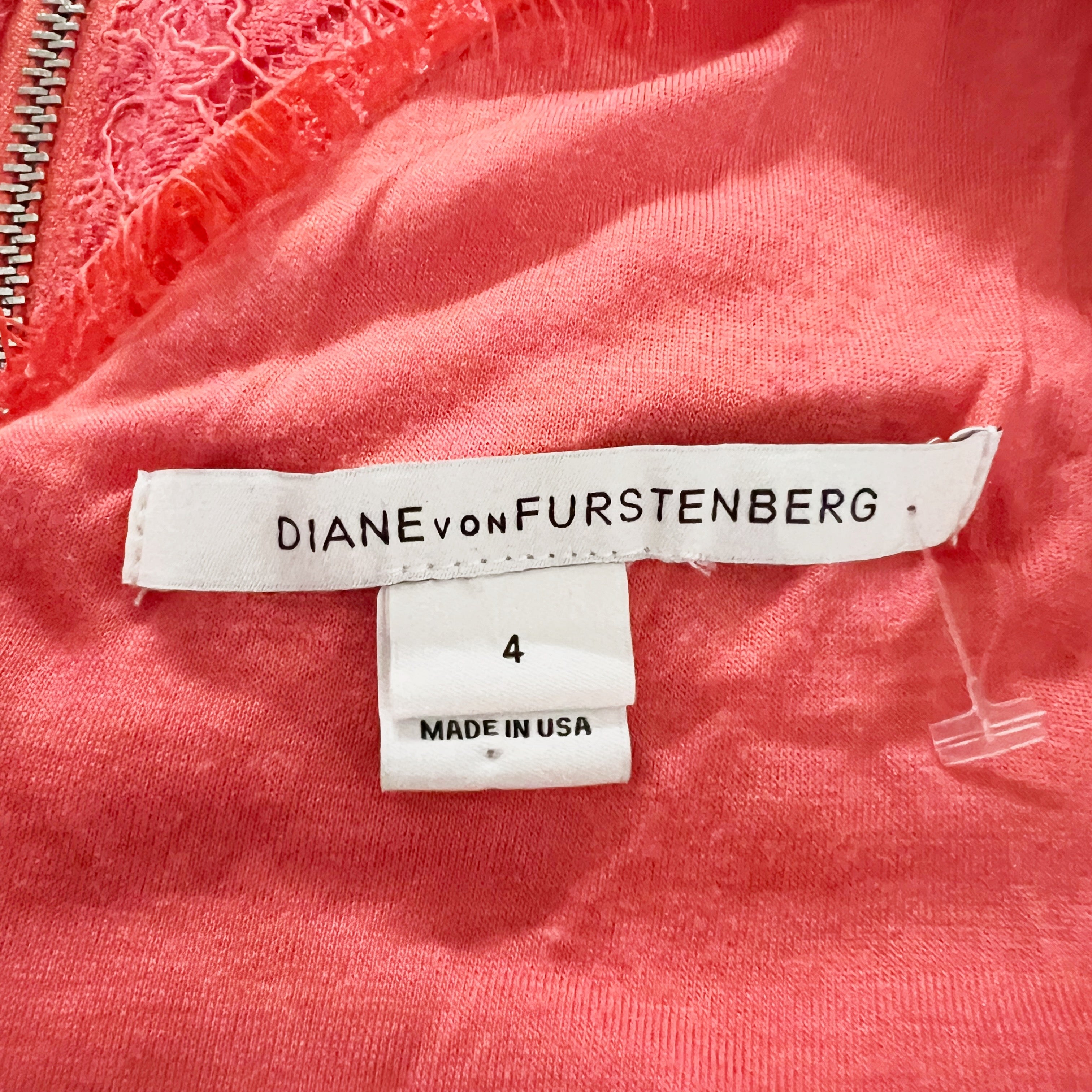 Diane Von Furstenberg Allover Lace Quarter Sleeve Sheath Mini Dress Orange 4