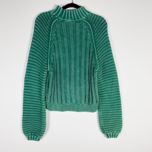 Free People Sweetheart Cotton Chunky Knit Cotton Mock Neck Sweater Botany Green