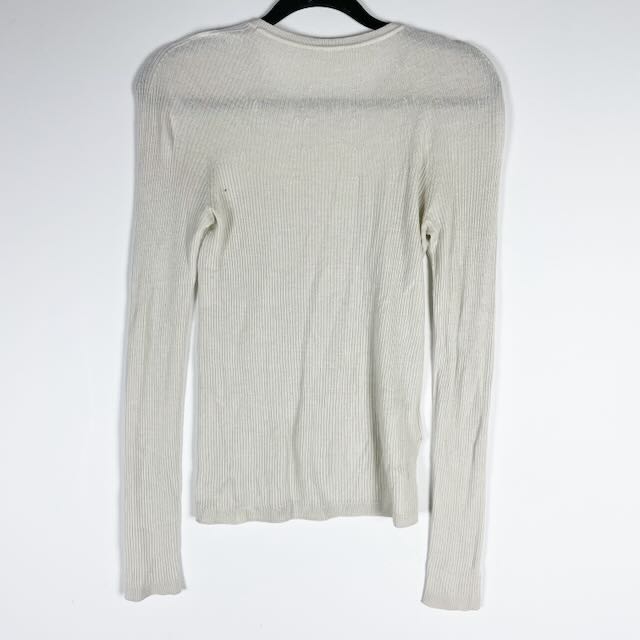 Lululemon Women's Ribbed Wool Silk Cashmere Blend Knit Light Sweater Bone Medium