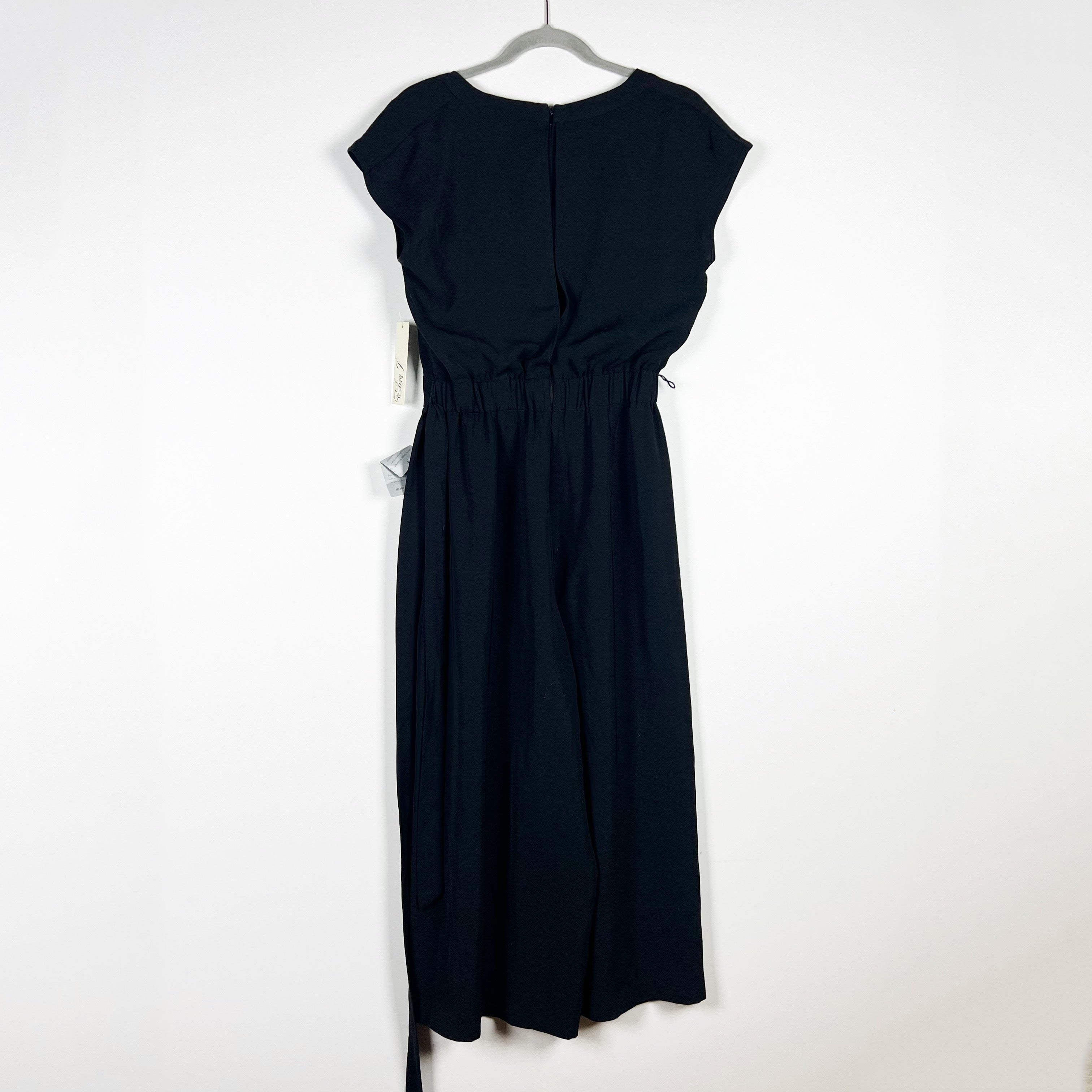 NEW Eliza J Chiffon Belted Wrap Top Full Length Jumpsuit Jumper Black 6
