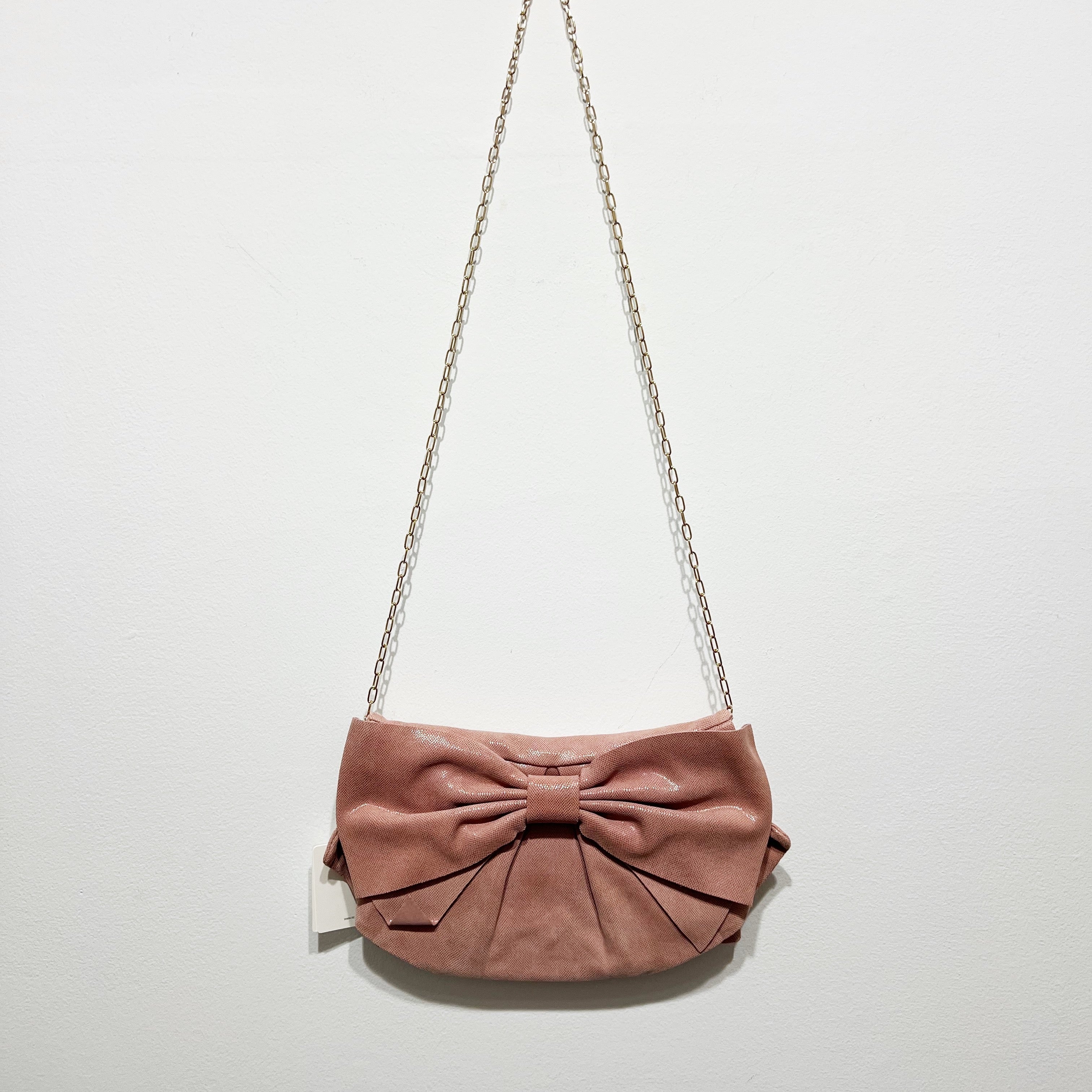 NEW RED Valentino Glossy Textured Genuine Leather Oversized Bow Shoulder Purse