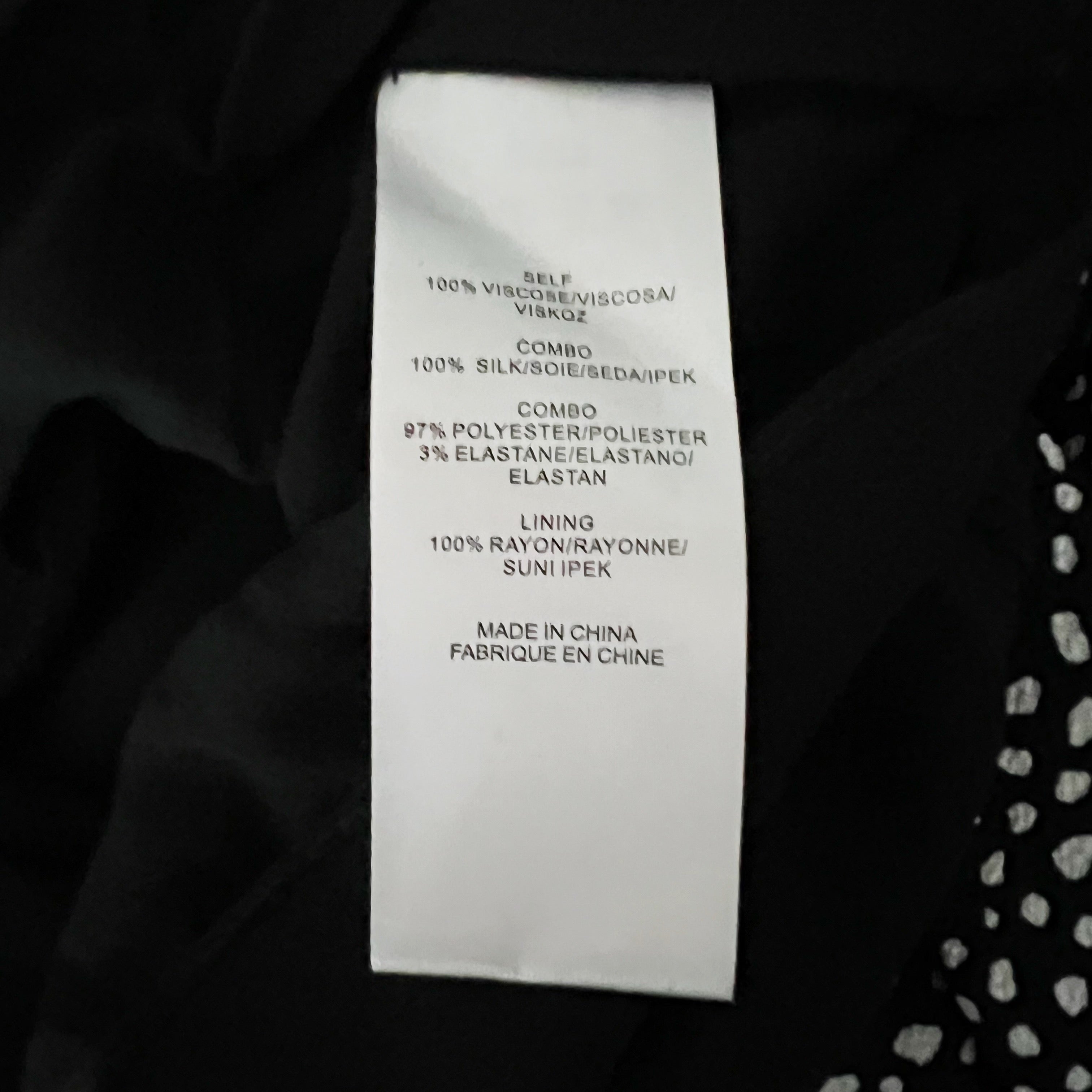 NEW Tibi Crepe Polka Dot Print Pattern Long Sleeve High Slit Midi Dress Black 8