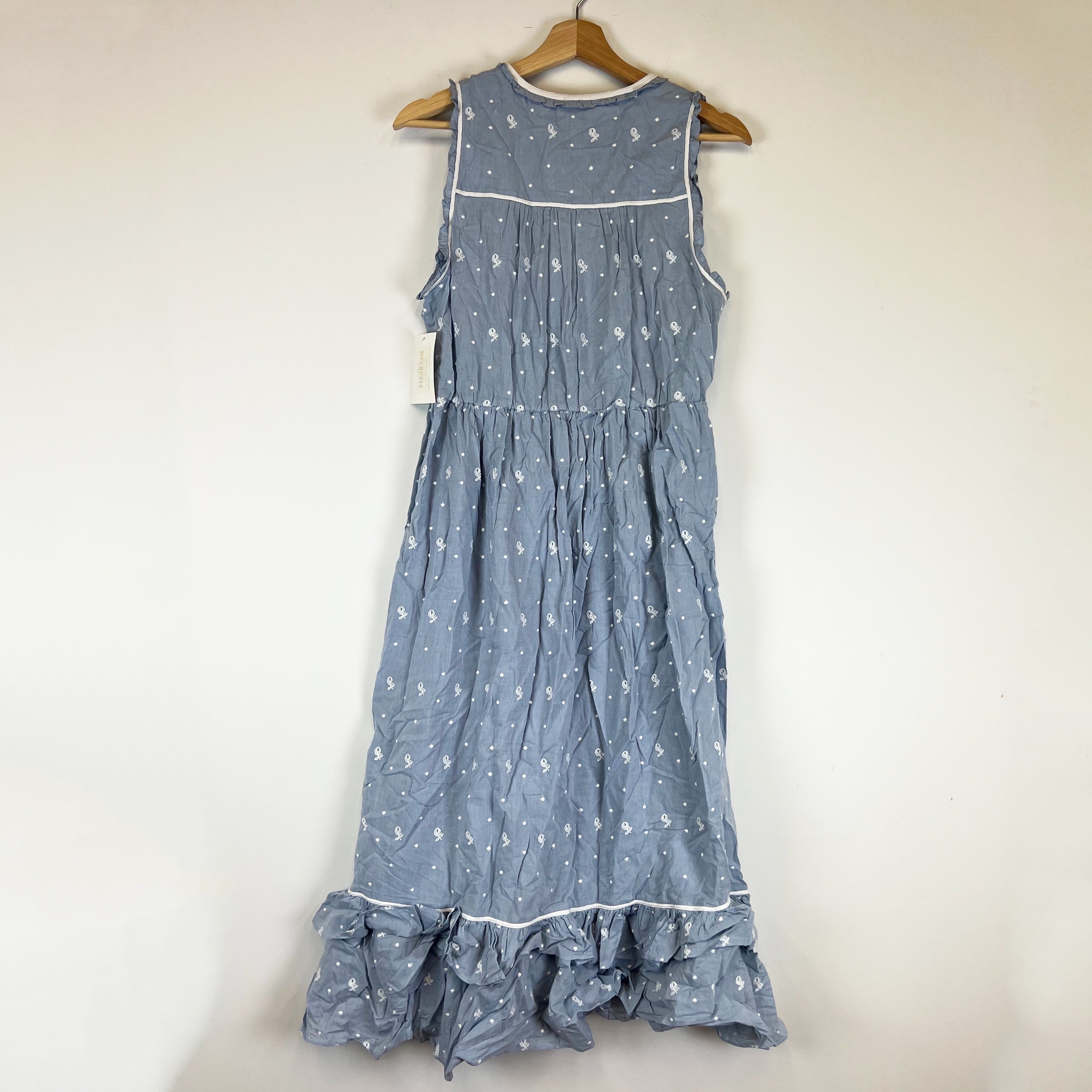 NEW Ulla Johnson Maelle Sleeveless Cotton Floral Embroidered Midi Dress Blue 10