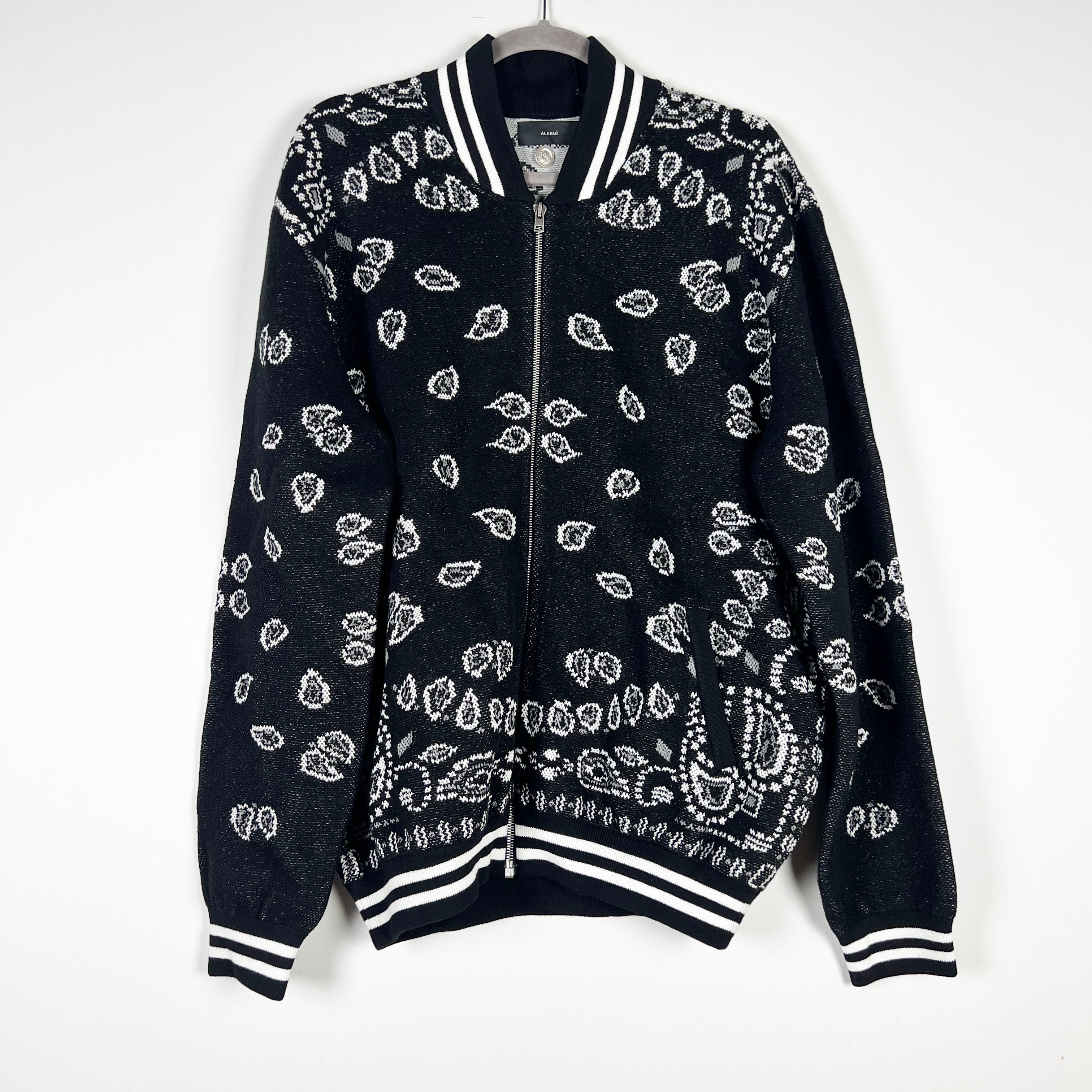 NEW Alanui Bandana Piquet Jacquard Print Cotton Stretch Full Zip Bomber Jacket