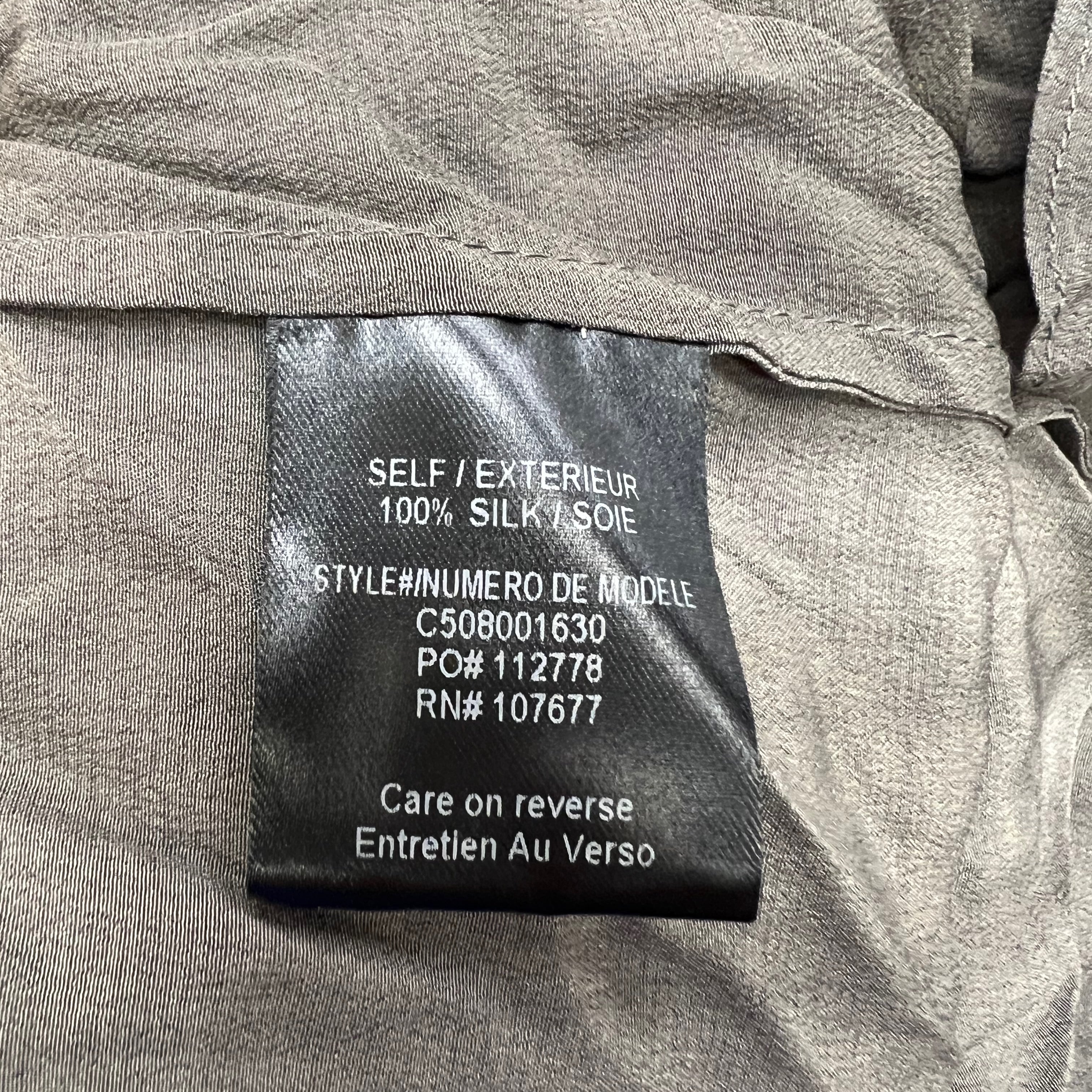 NEW Alice And Olivia Silk Chiffon V Neck Long Sleeve Tunic Blouse Washed Grey M