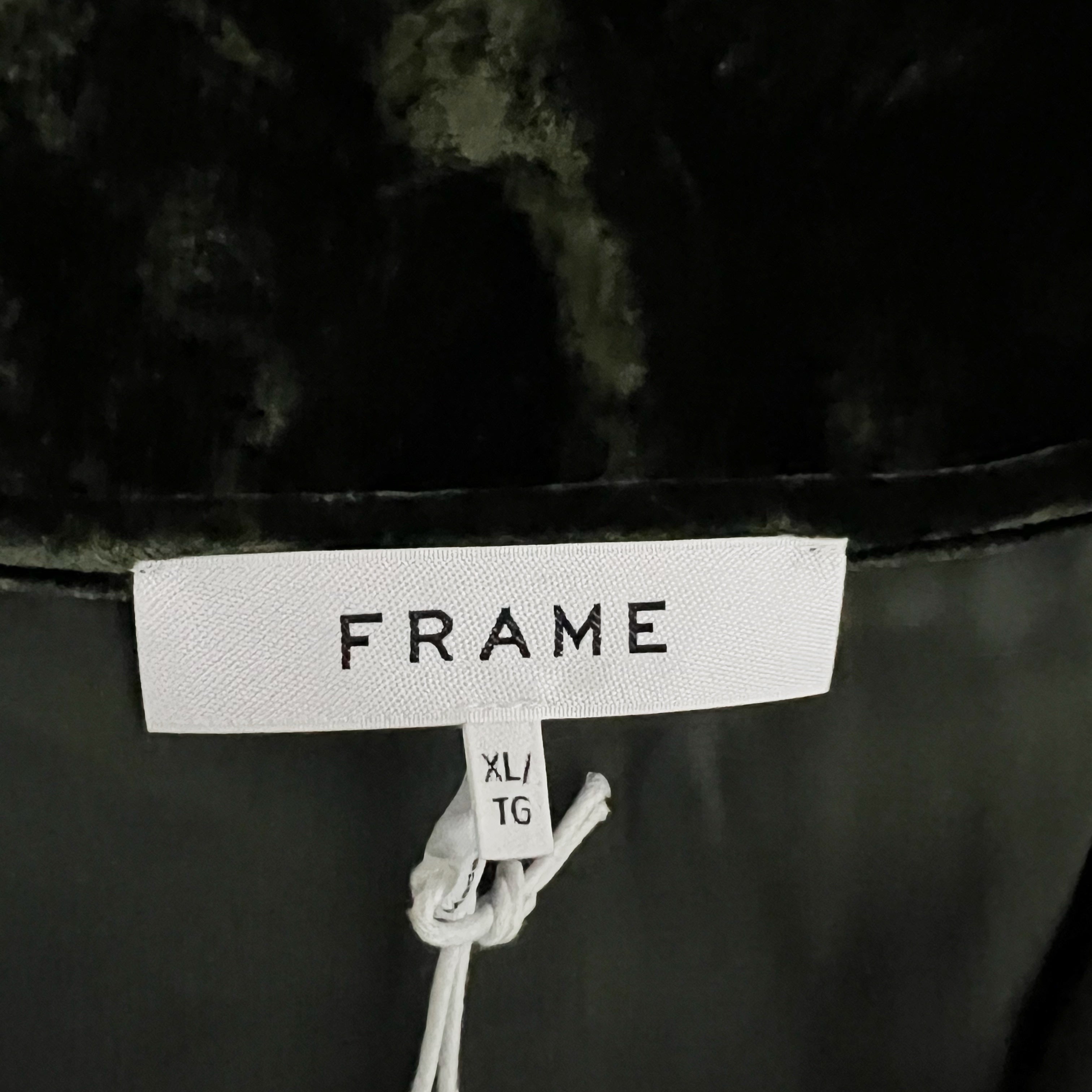 NEW Frame Shirred Ruched Keyhole Half Sleeve Velvet Velour Emerald Green Top XL