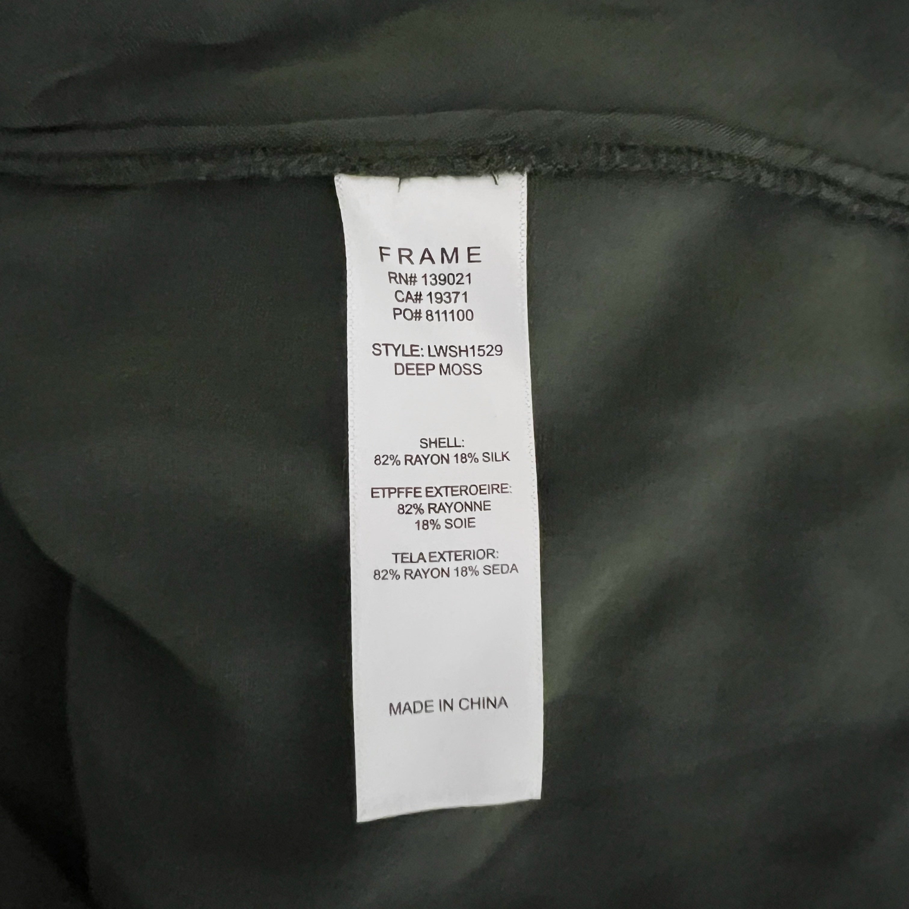 NEW Frame Shirred Ruched Keyhole Half Sleeve Velvet Velour Emerald Green Top XL