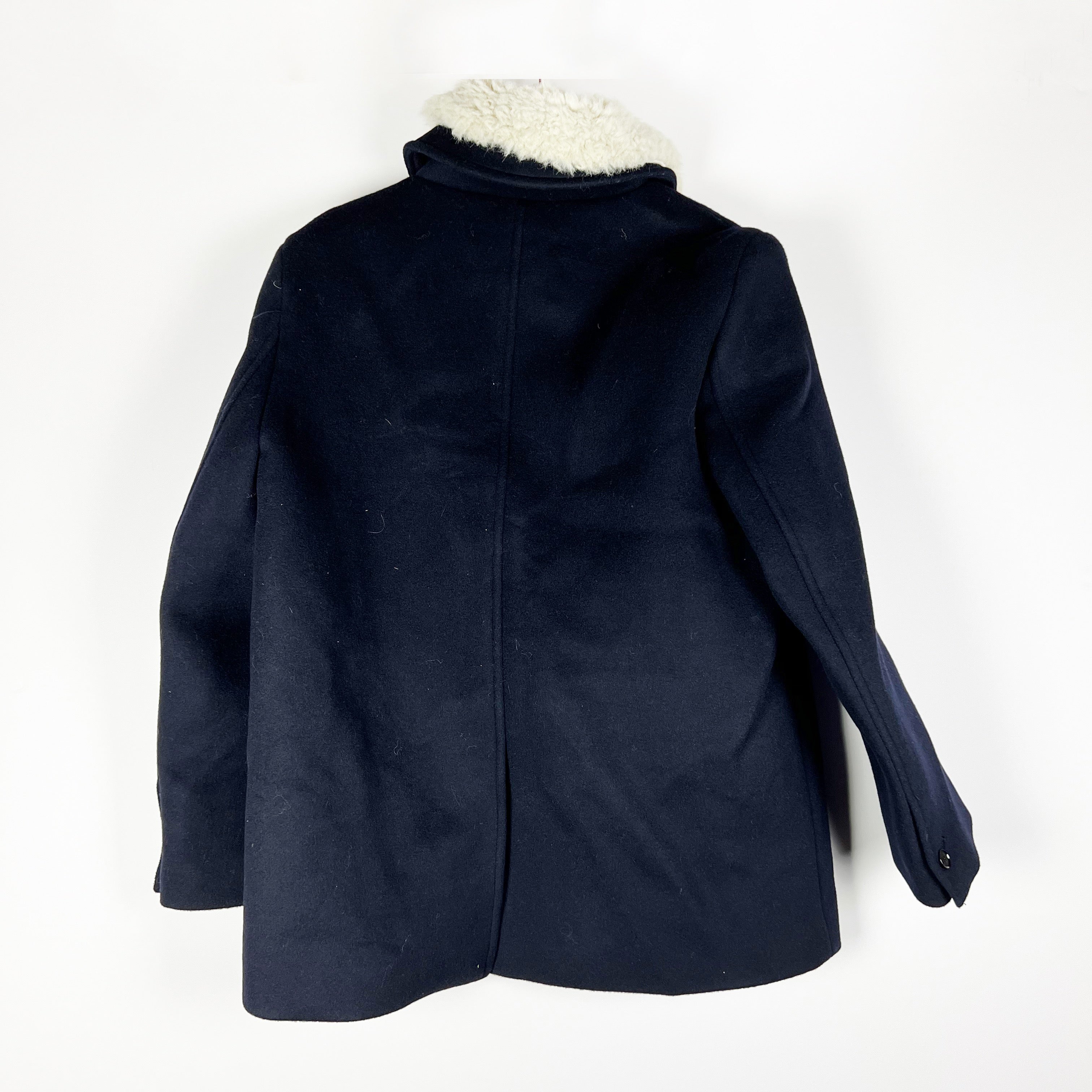 NEW Frankie Shop Kimmo Faux Vegan Fur Collar Double Breasted Peacoat Jacket Blue