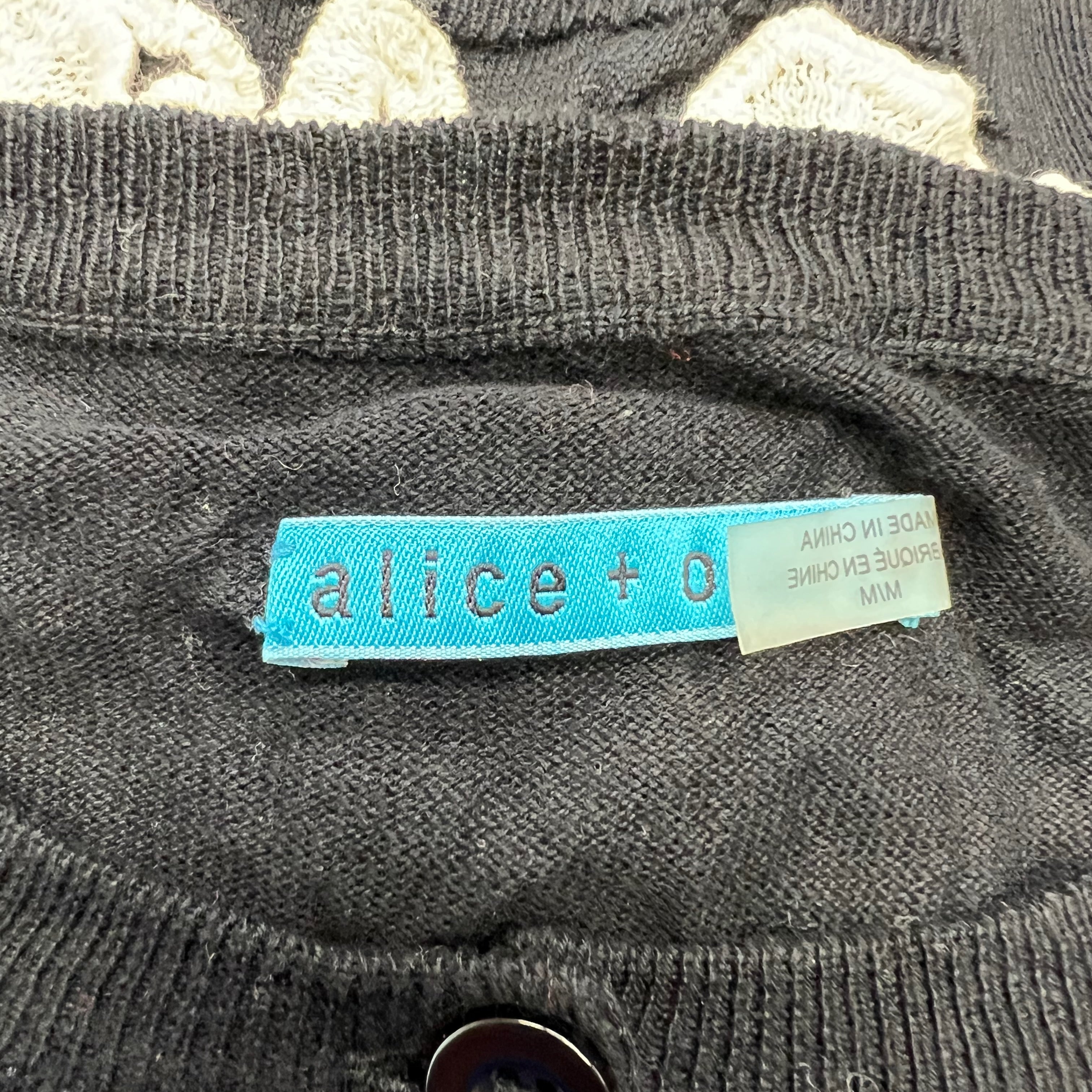 NEW Alice And Olivia Cherrie Lace Patch Applique Cotton Knit Cardigan Sweater M