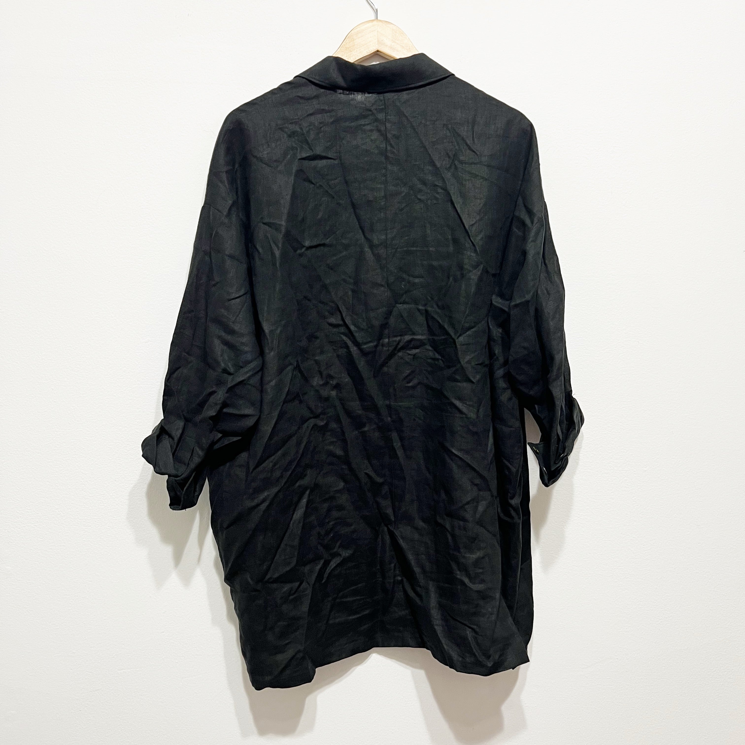 Marissa Webb Amanda Blazer Linen Tunic Quarter Sleeve V Neck Black Medium