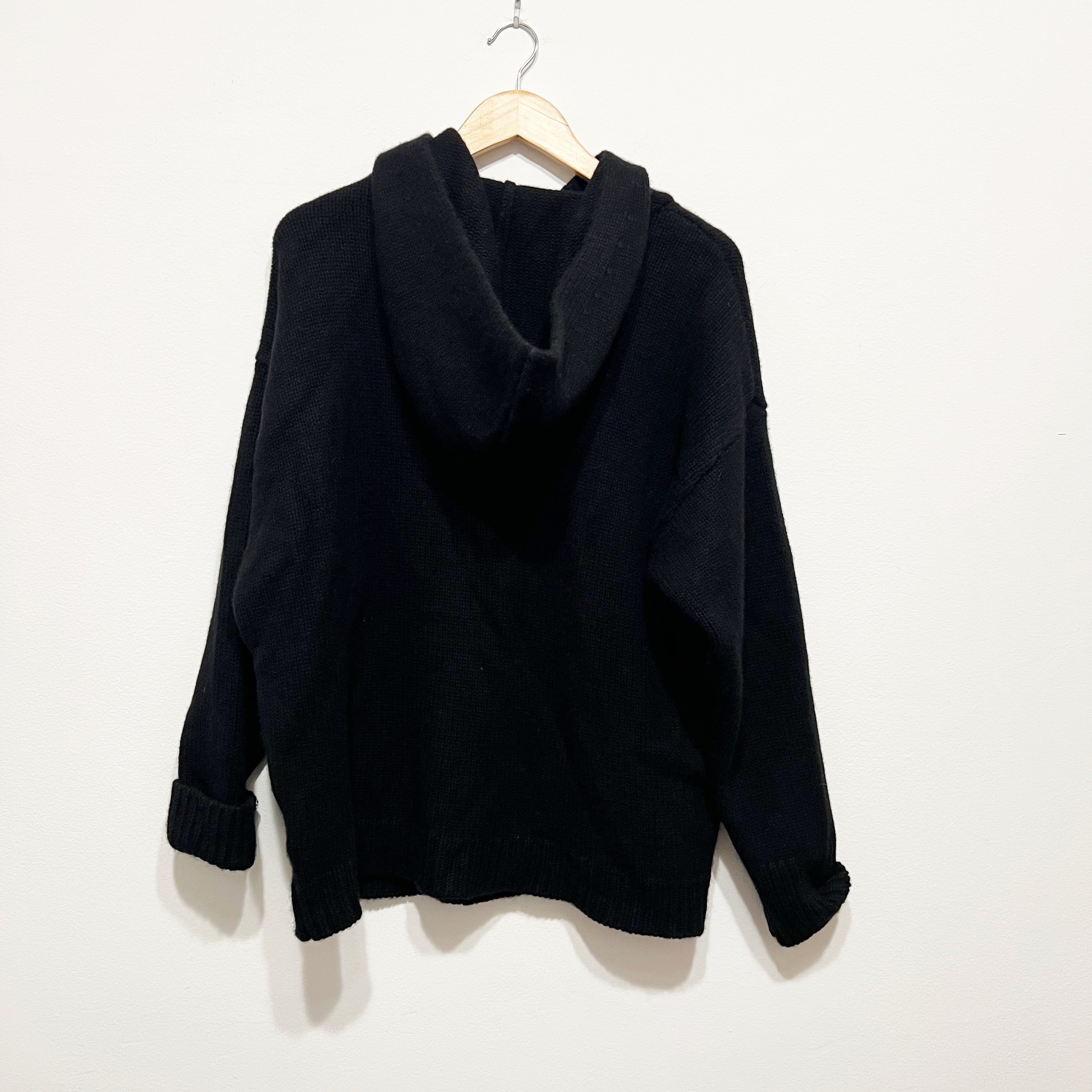 SPRWMN Heavy Cashmere Knit Stretch Oversized Hoodie Pullover Sweater Black M