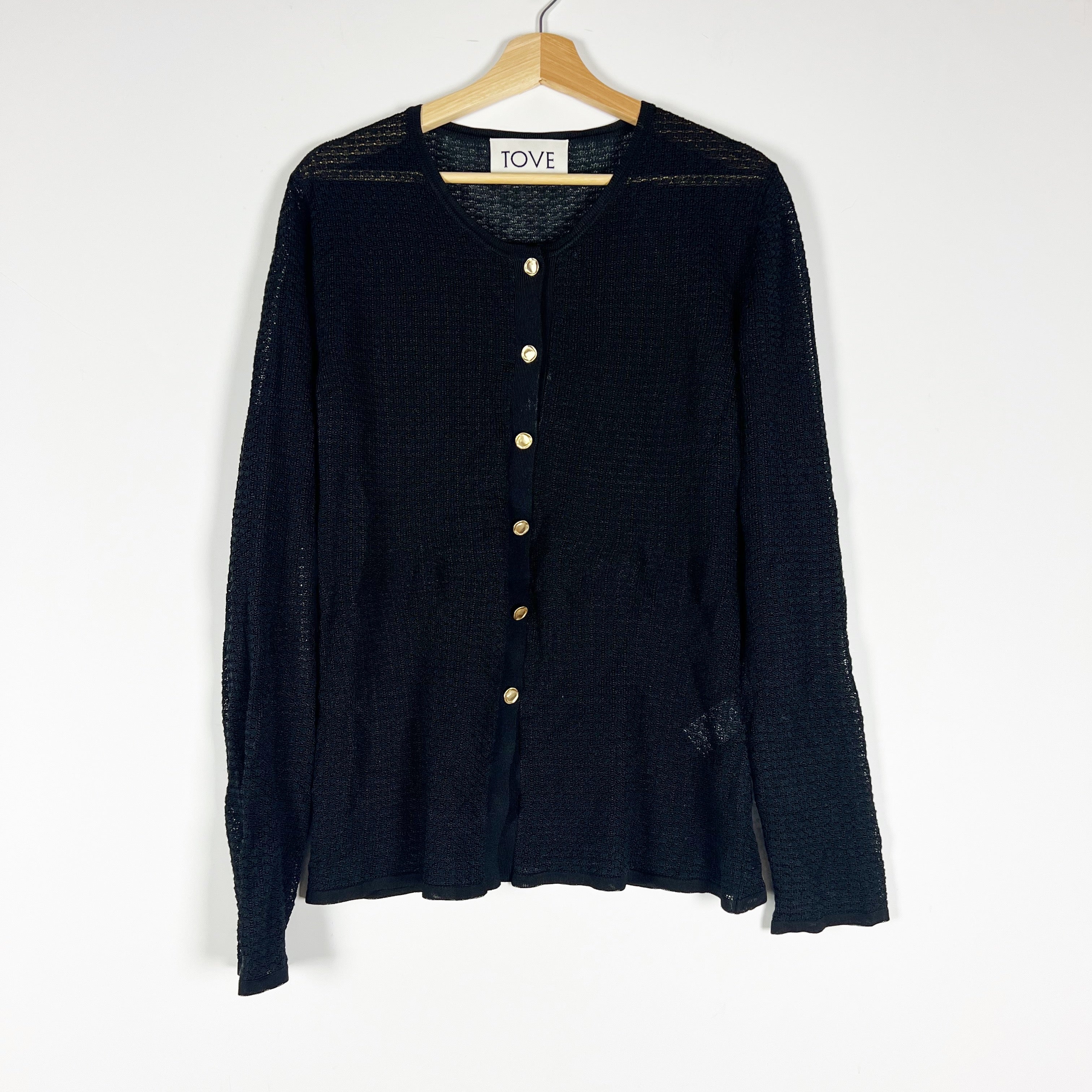 Tove Carrie Organic Cotton Linen Knit Stretch Button Front Cardigan Sweater XL