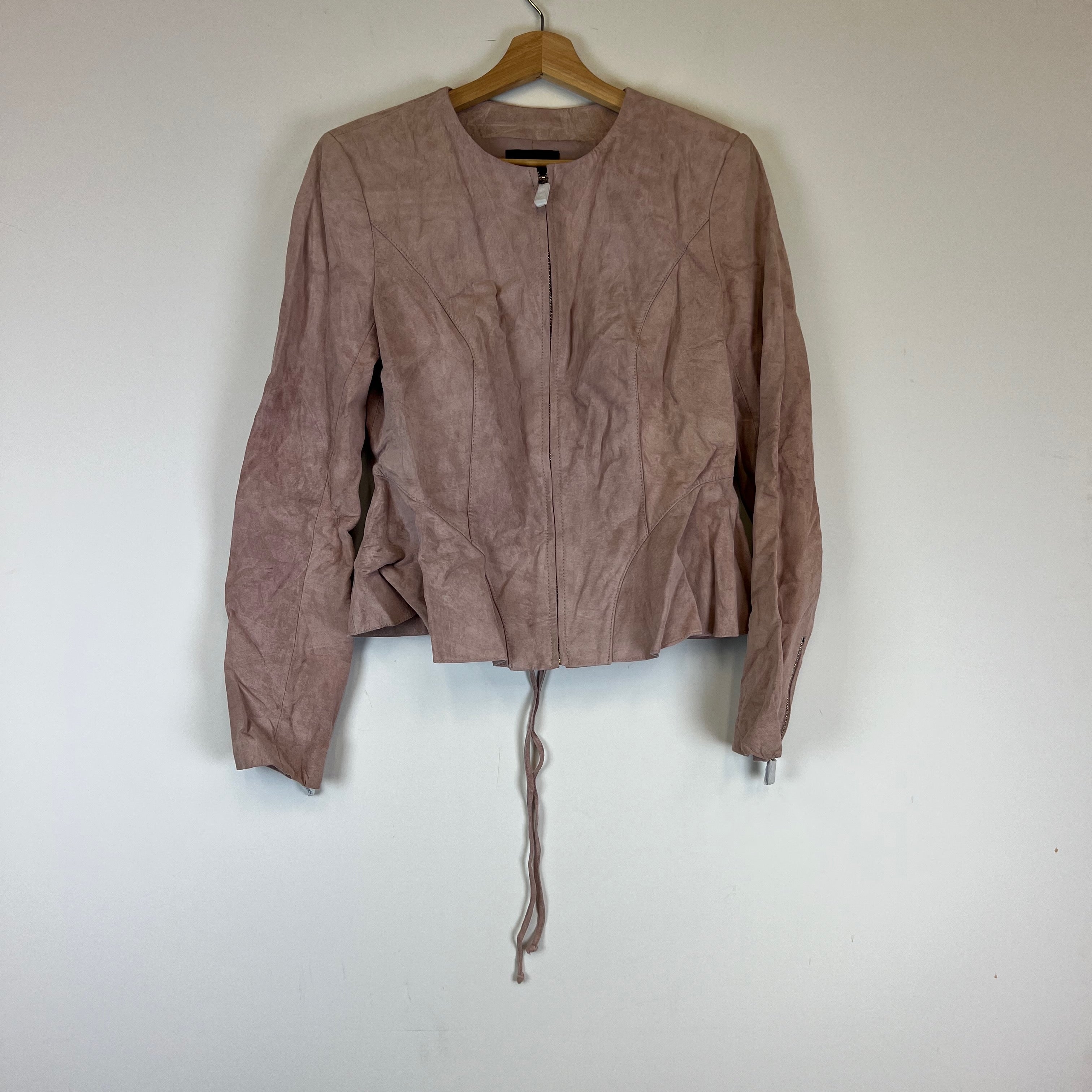 NEW Intermix Sofie Genuine Suede Lather Back Lace Up Jacker Blush Pink Large