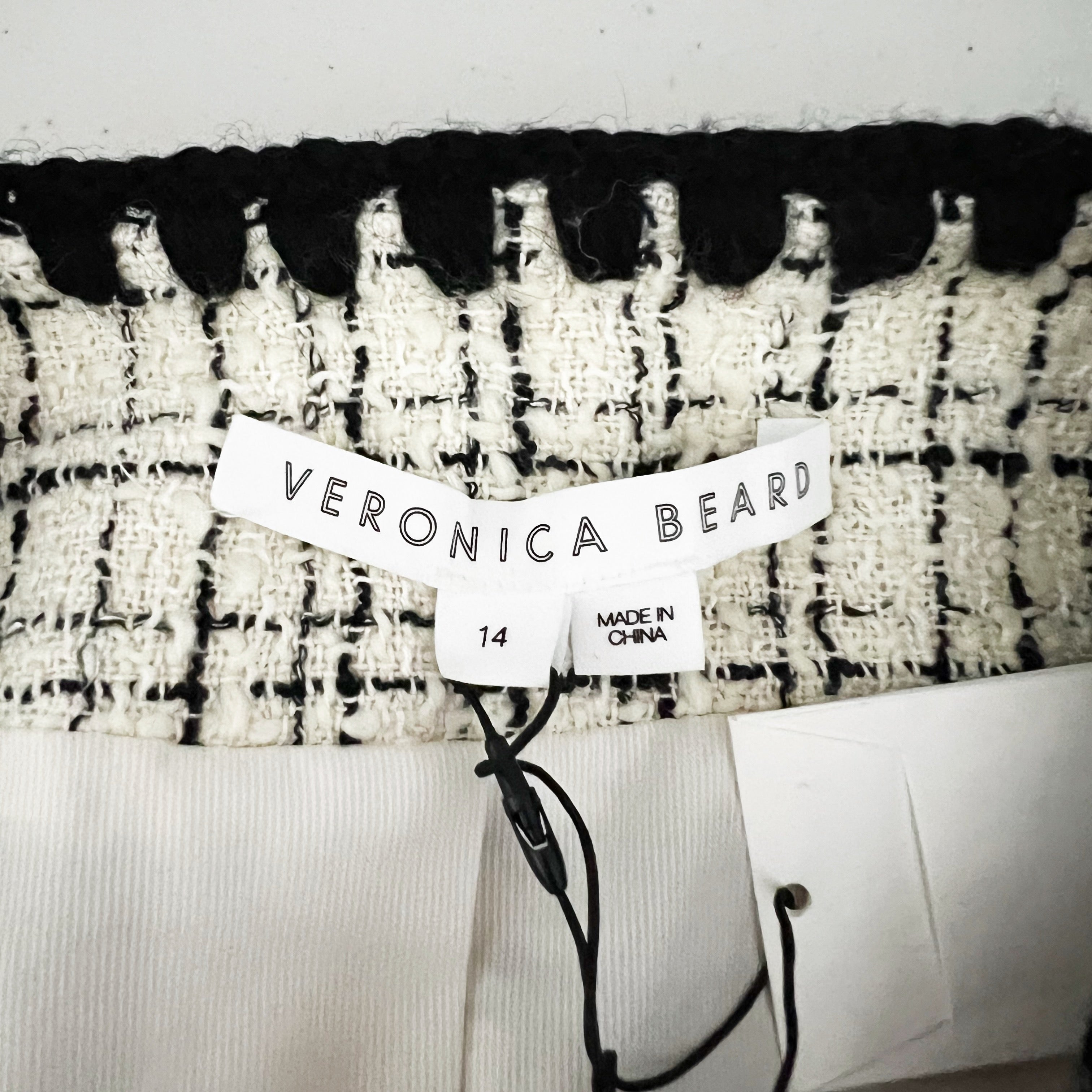 NEW Veronica Beard Albia Wool Cotton Tweed Wool Boucle Woven Black White Blazer