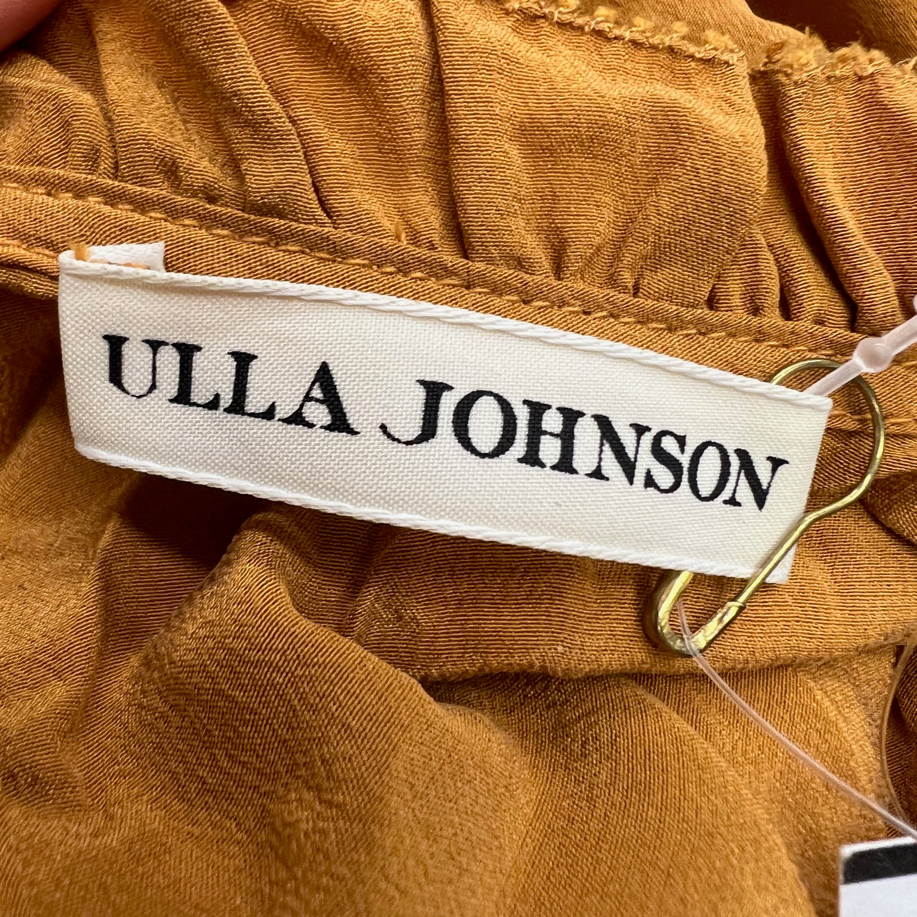 NEW Ulla Johnson Silk Chiffon Ruffle Pleated Short Sleeve Blouse Goldenrod 10