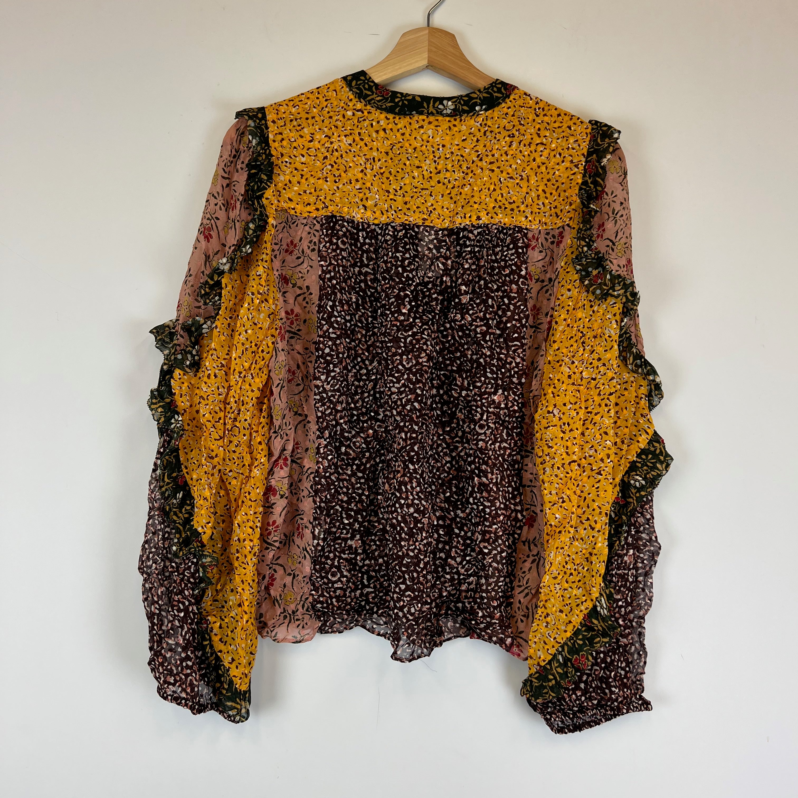 NEW Ulla Johnson Norma Silk Chiffon Tropical Ruffle Blouse Shirt Top 10