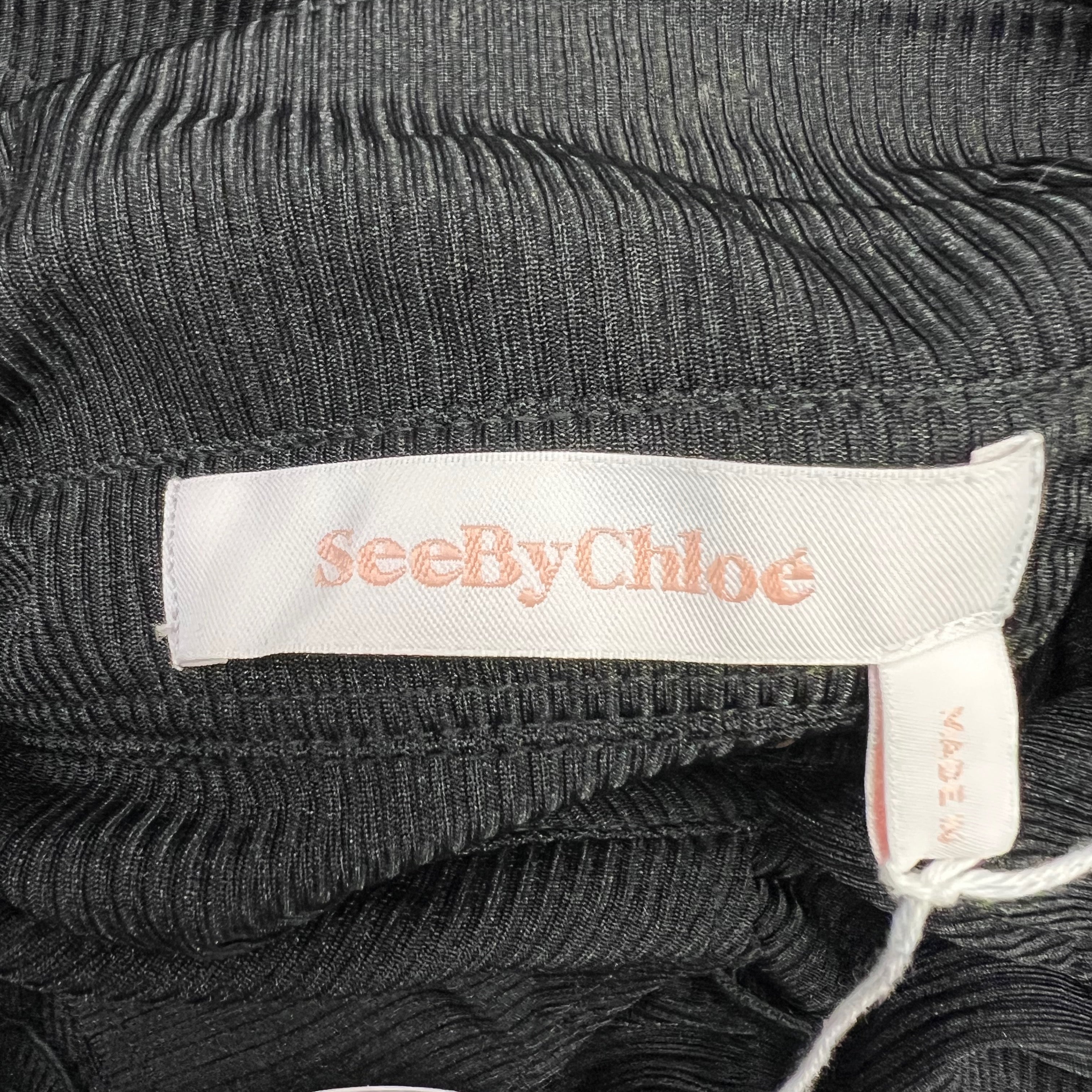 NEW See By Chloe Semi Sheer Ruffle Button Front Collar Long Sleeve Ruffle Dress