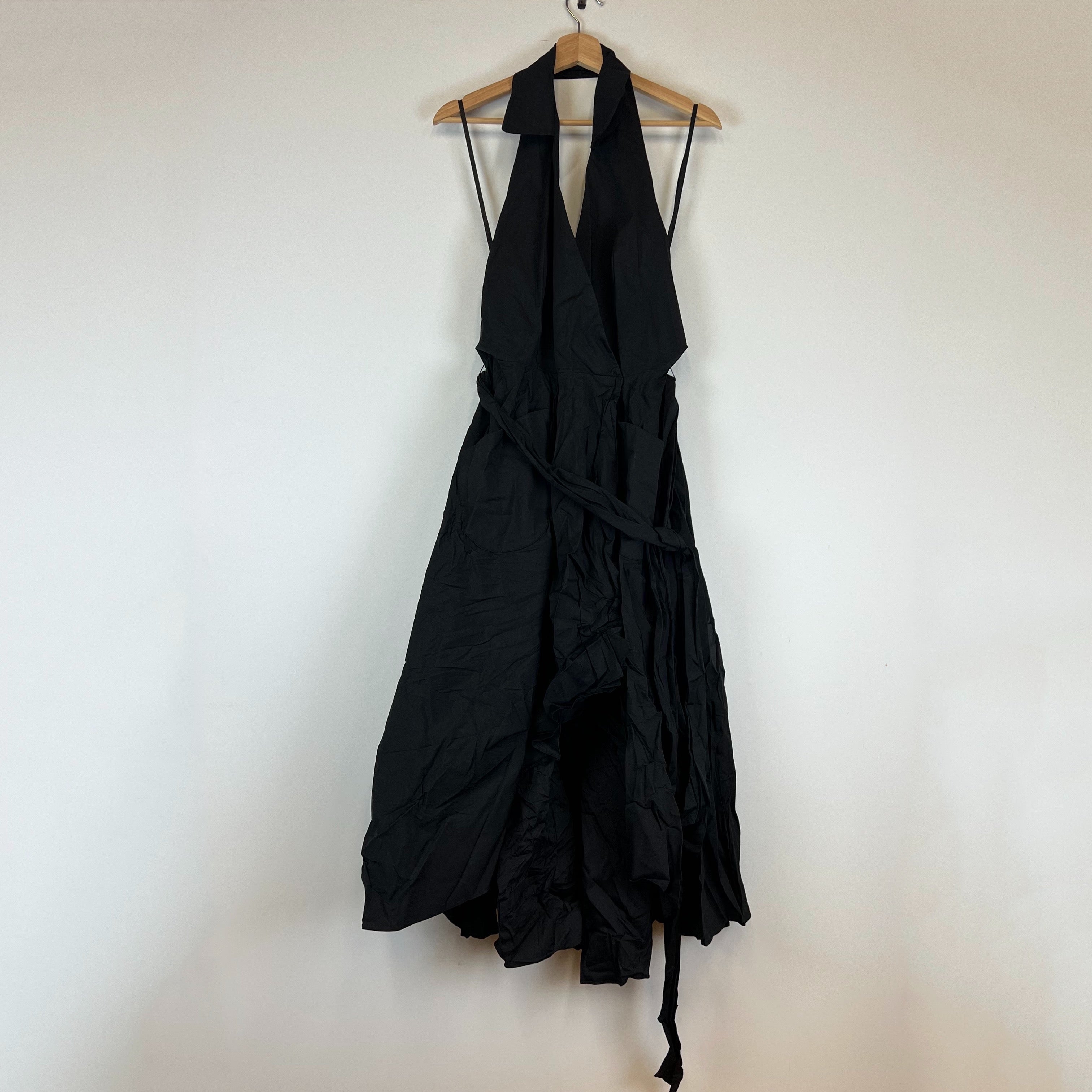 NEW Milly Kate Cotton Poplin Sleeveless V Neck Collared Halter Neck Dress Black