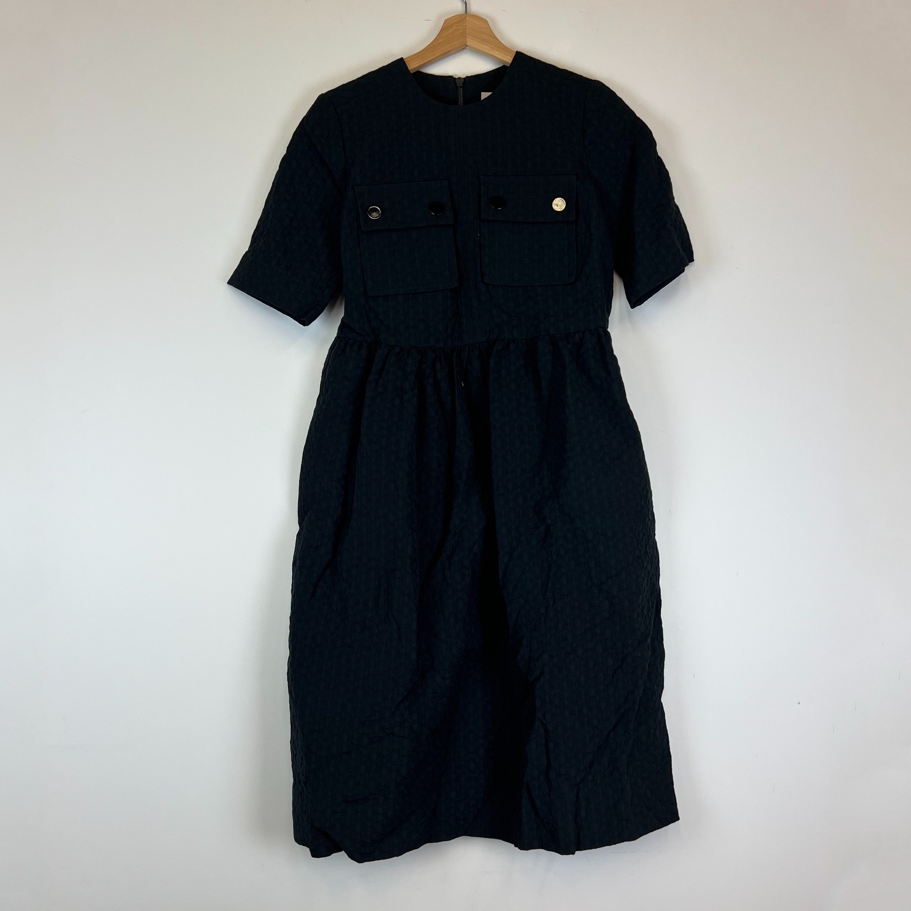 NEW Orla Kiely Flower Spot Jacquard Textured Short Sleeve T Shirt Dress Black 6