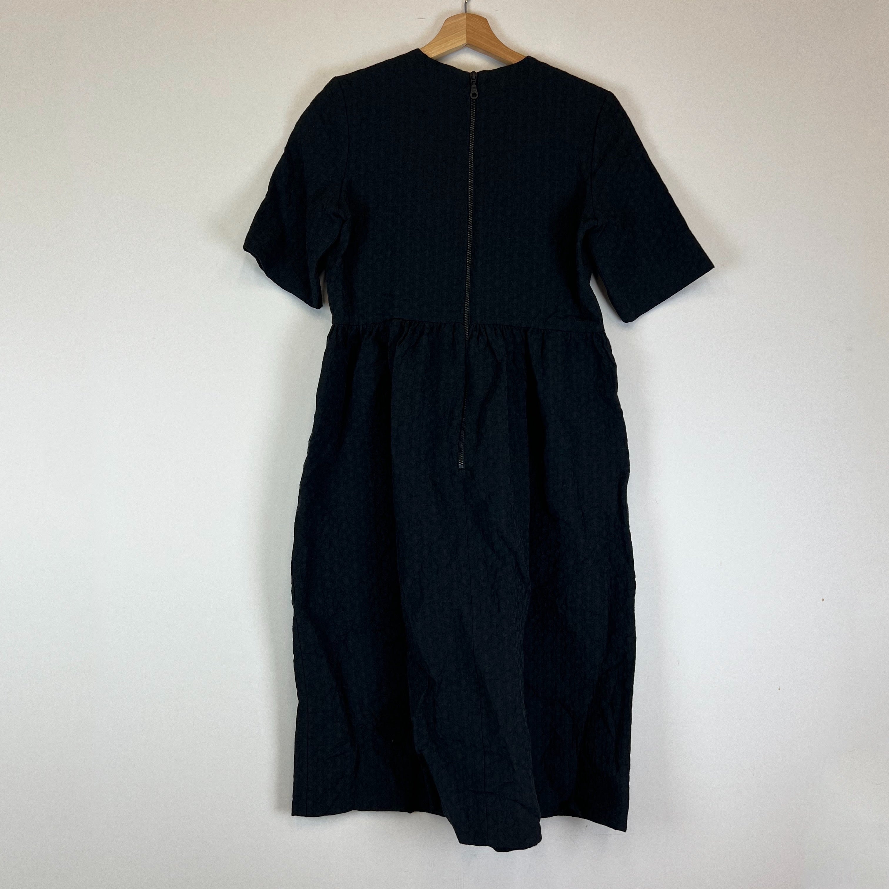 NEW Orla Kiely Flower Spot Jacquard Textured Short Sleeve T Shirt Dress Black 6