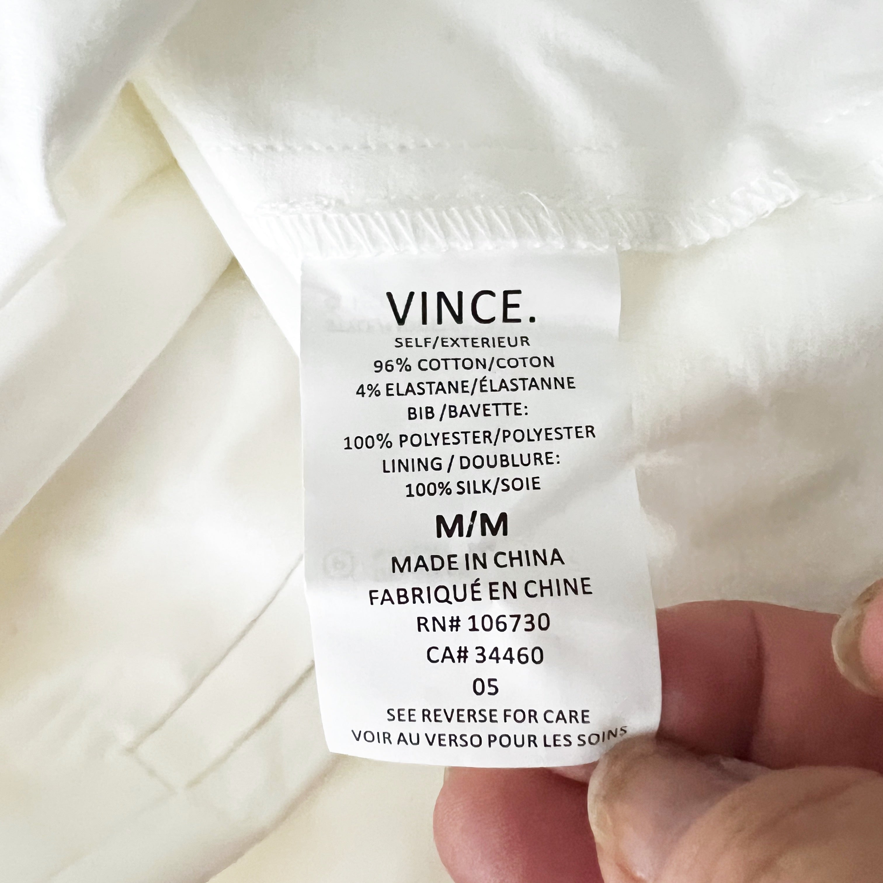 NEW Vince Cotton Poplin V Neck Short Sleeve Pullover Mini Dress White Medium
