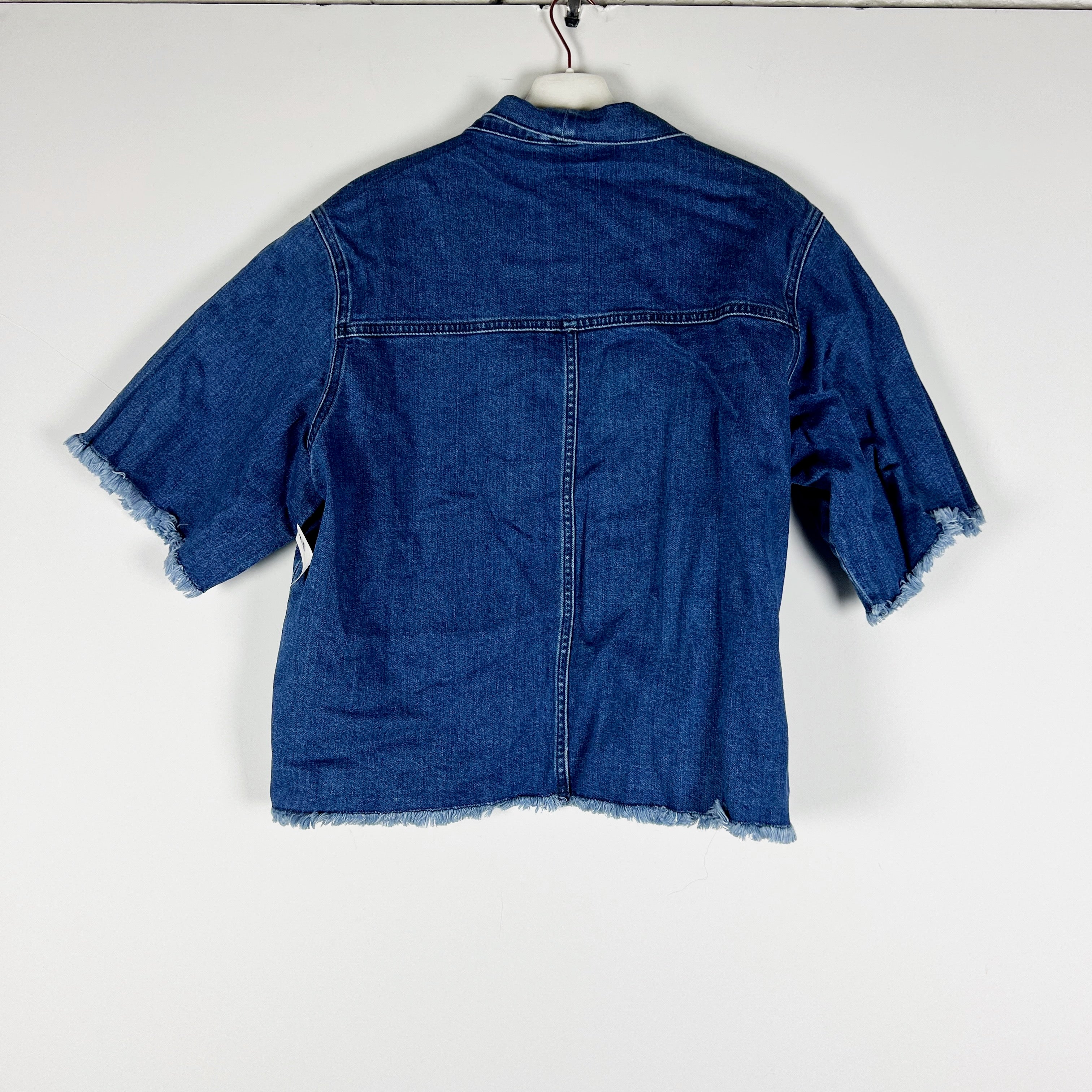 NEW See By Chloe Made In Italy Cotton Stretch Denim Jean Tie Neck Blouse Shirt