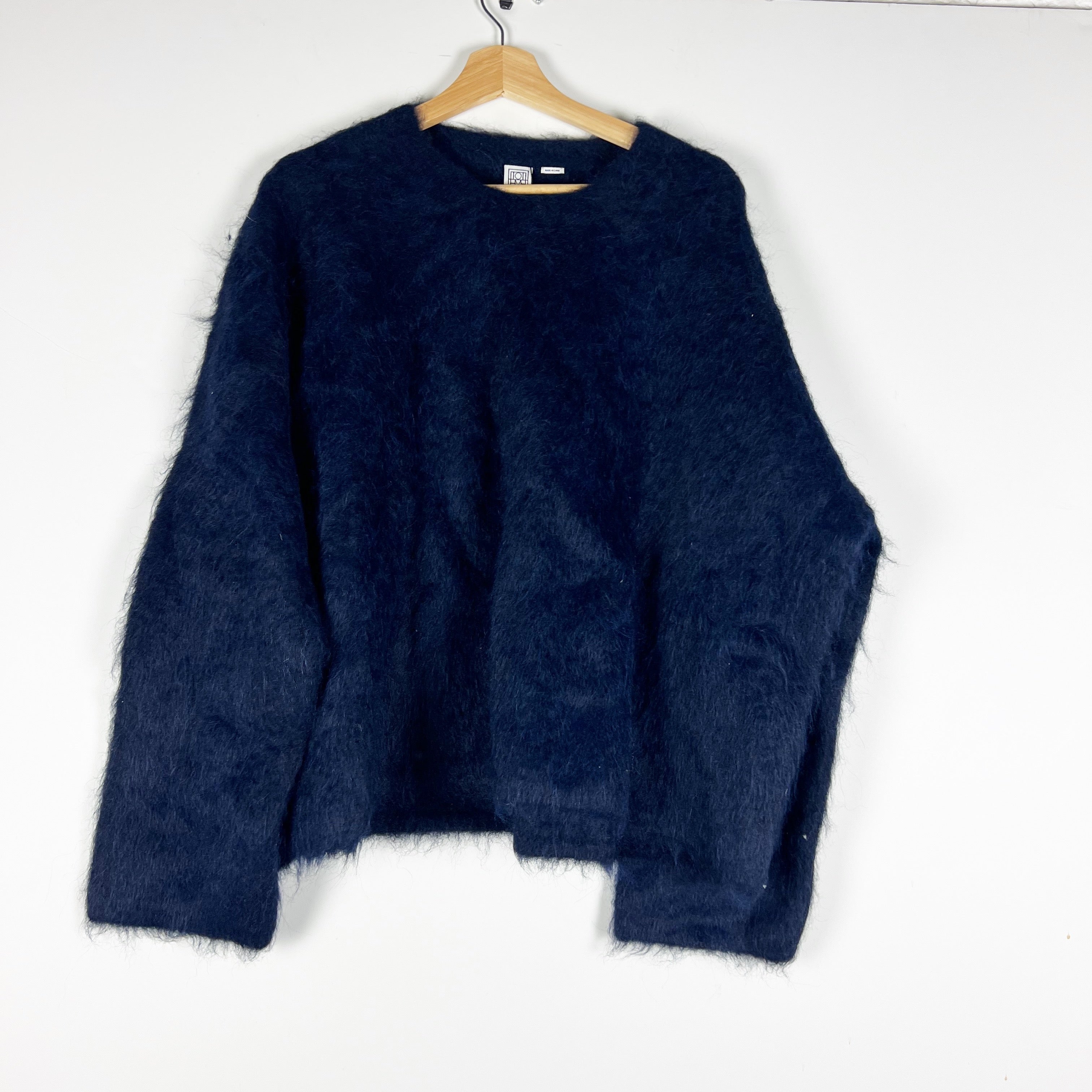 NEW Toteme Boxy Alpaca Fuzzy Knit Stretch Oversize Sweater Navy Blue M/L